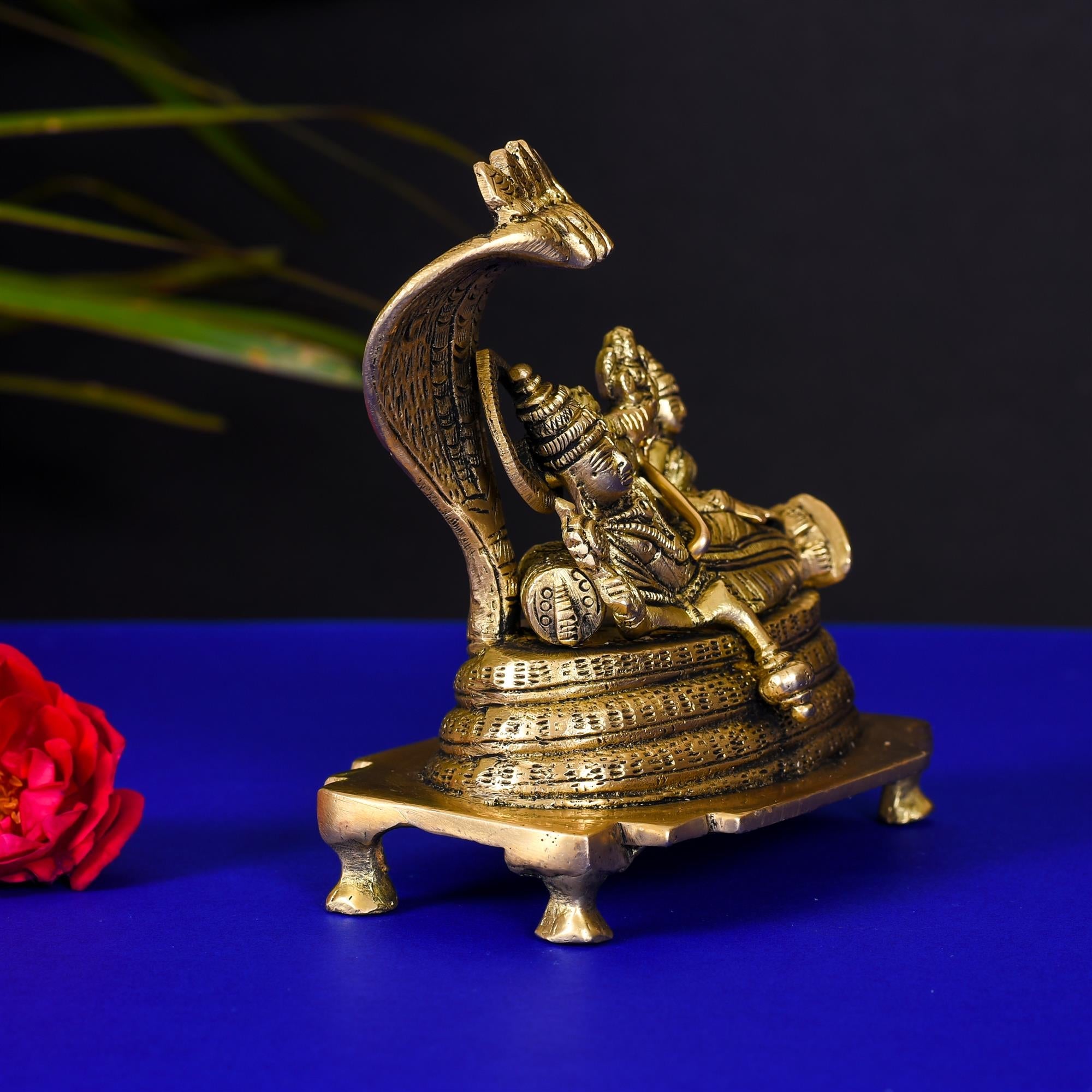 Brass Vishnu With Lakshmi On Sheshnaag Statue (4.8 Inch) Vedansh Craft