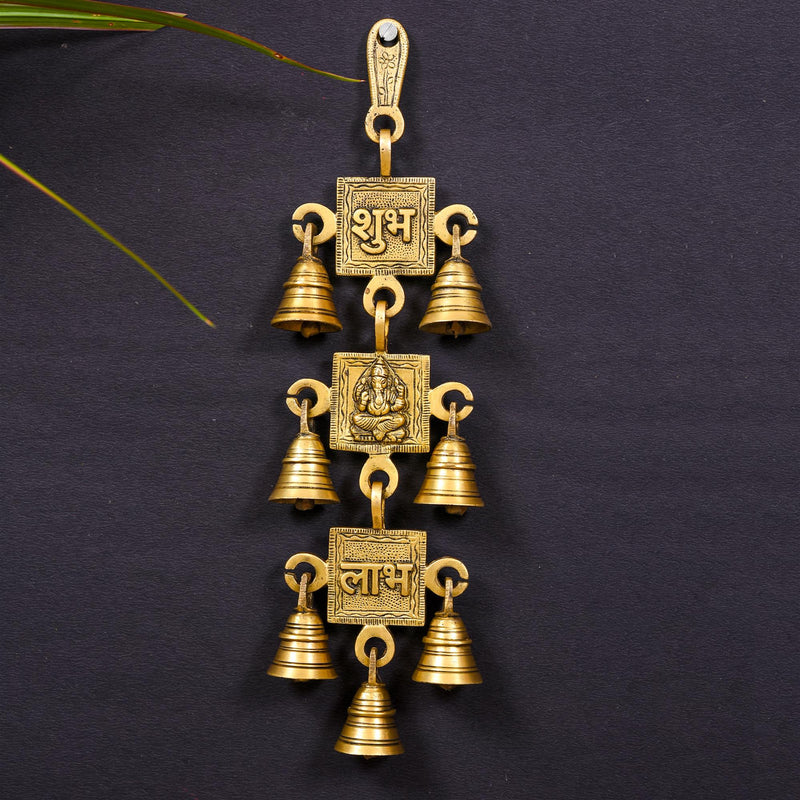 Brass Shubh, Labh, Ganesha Wall Hanging With Bell (12.5 Inch) Vedansh Craft
