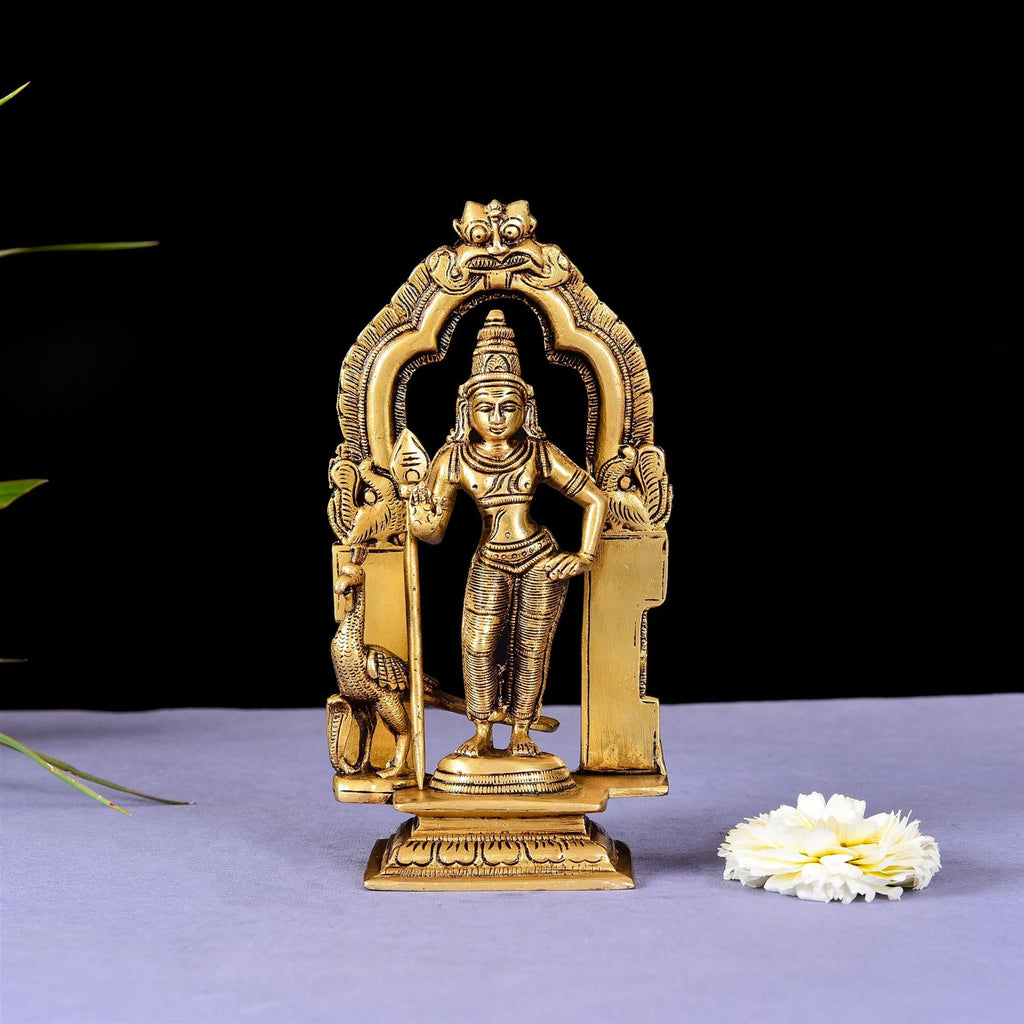 Brass Superfine Standing Lord Murugan/Kartikeya Frame Idol (7.2 Inch) Vedansh Craft