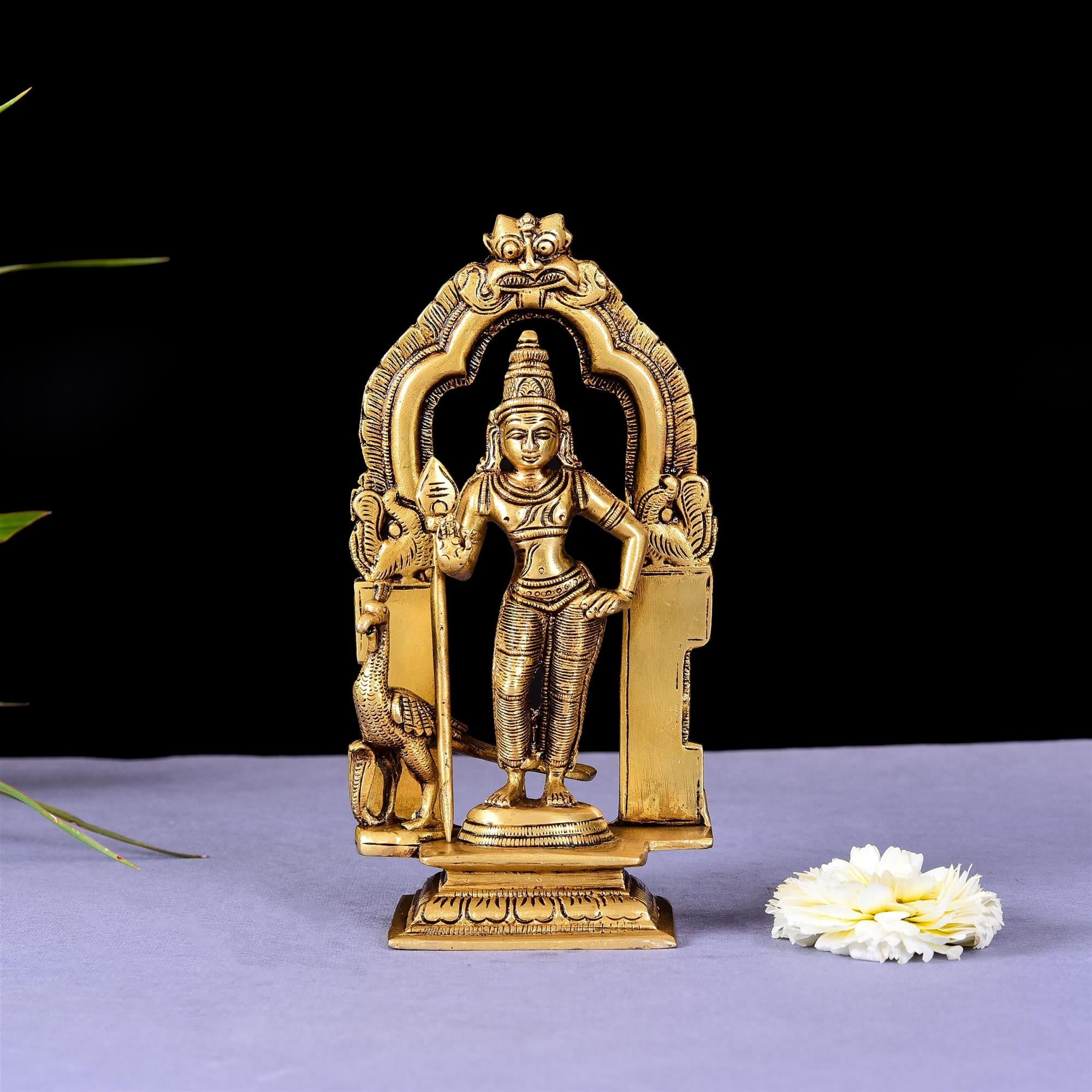 Brass Superfine Standing Lord Murugan/Kartikeya Frame Idol (7.2 Inch) Vedansh Craft