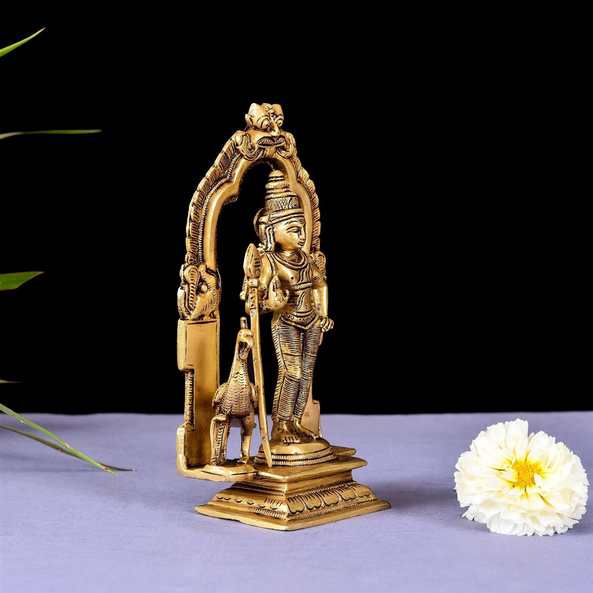 Brass Superfine Standing Lord Murugan/Kartikeya Frame Idol (7.2 Inch) Vedansh Craft