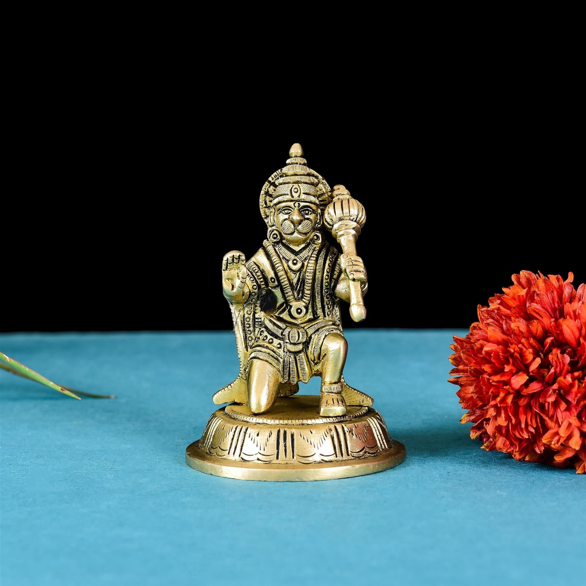 Brass Sitting Hanuman Idol With Round Base (4 Inch) Vedansh Craft