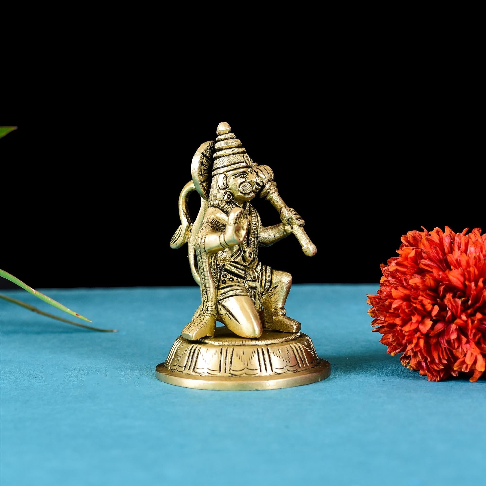 Brass Sitting Hanuman Idol With Round Base (4 Inch) Vedansh Craft