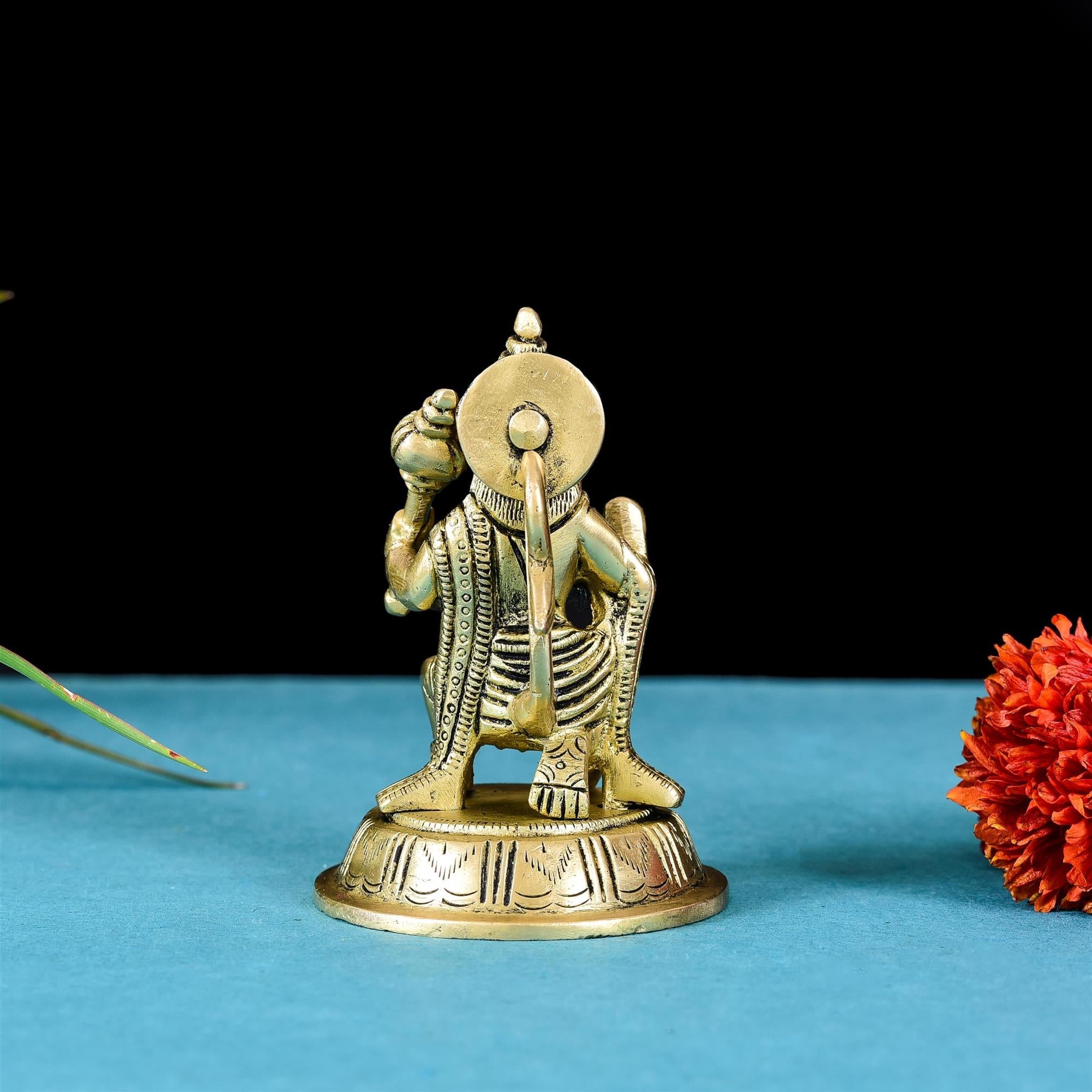 Brass Sitting Hanuman Idol With Round Base (4 Inch) Vedansh Craft