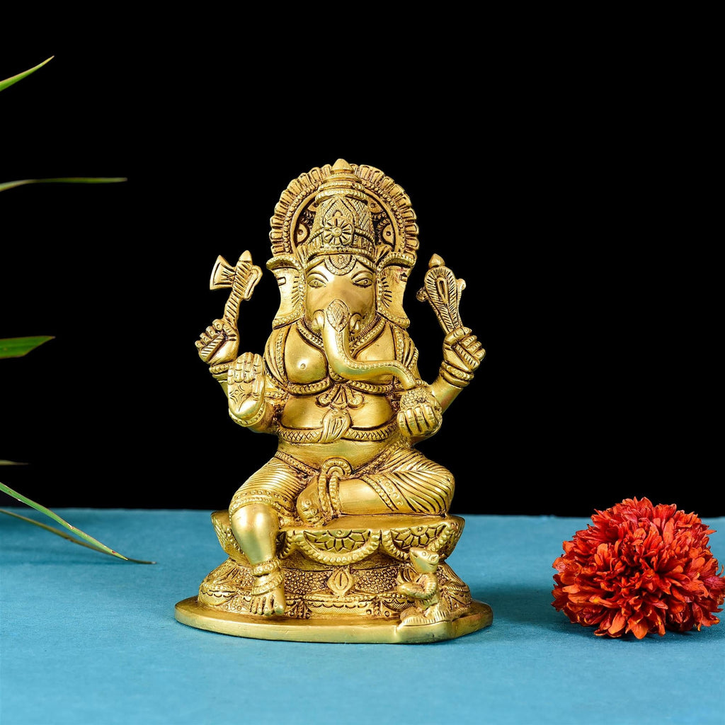 Brass Sitting Ganesha Superfine Idol (7 Inch) Vedansh Craft