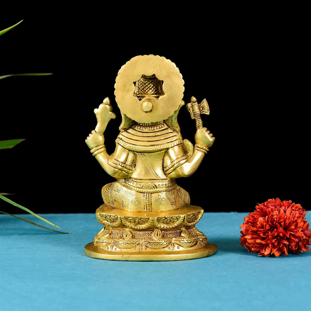 Brass Sitting Ganesha Superfine Idol (7 Inch) Vedansh Craft