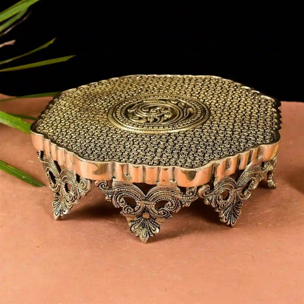 Beautifully Carved Brass Chowki/Stool (3.5 Inch) Vedansh Craft