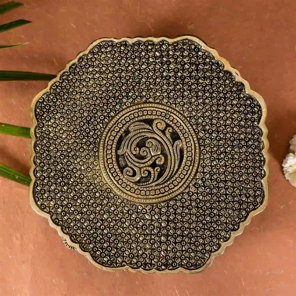 Beautifully Carved Brass Chowki/Stool (3.5 Inch) Vedansh Craft