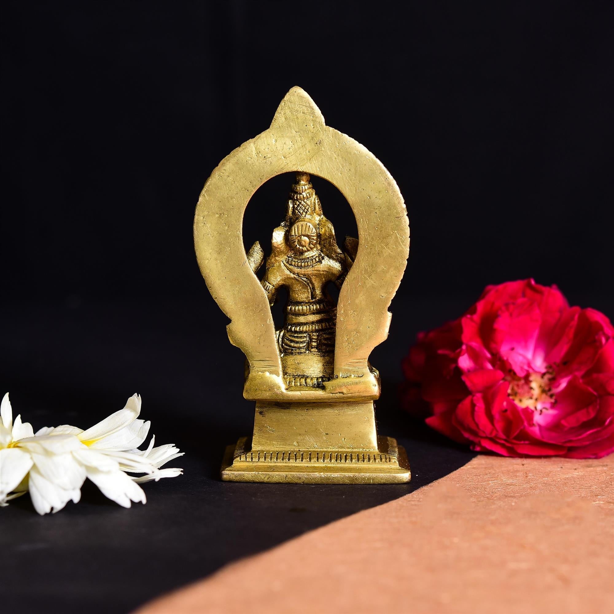 Brass Sitting Ganesha On Throne (Singhasan) Idol (4 Inch) Vedansh Craft