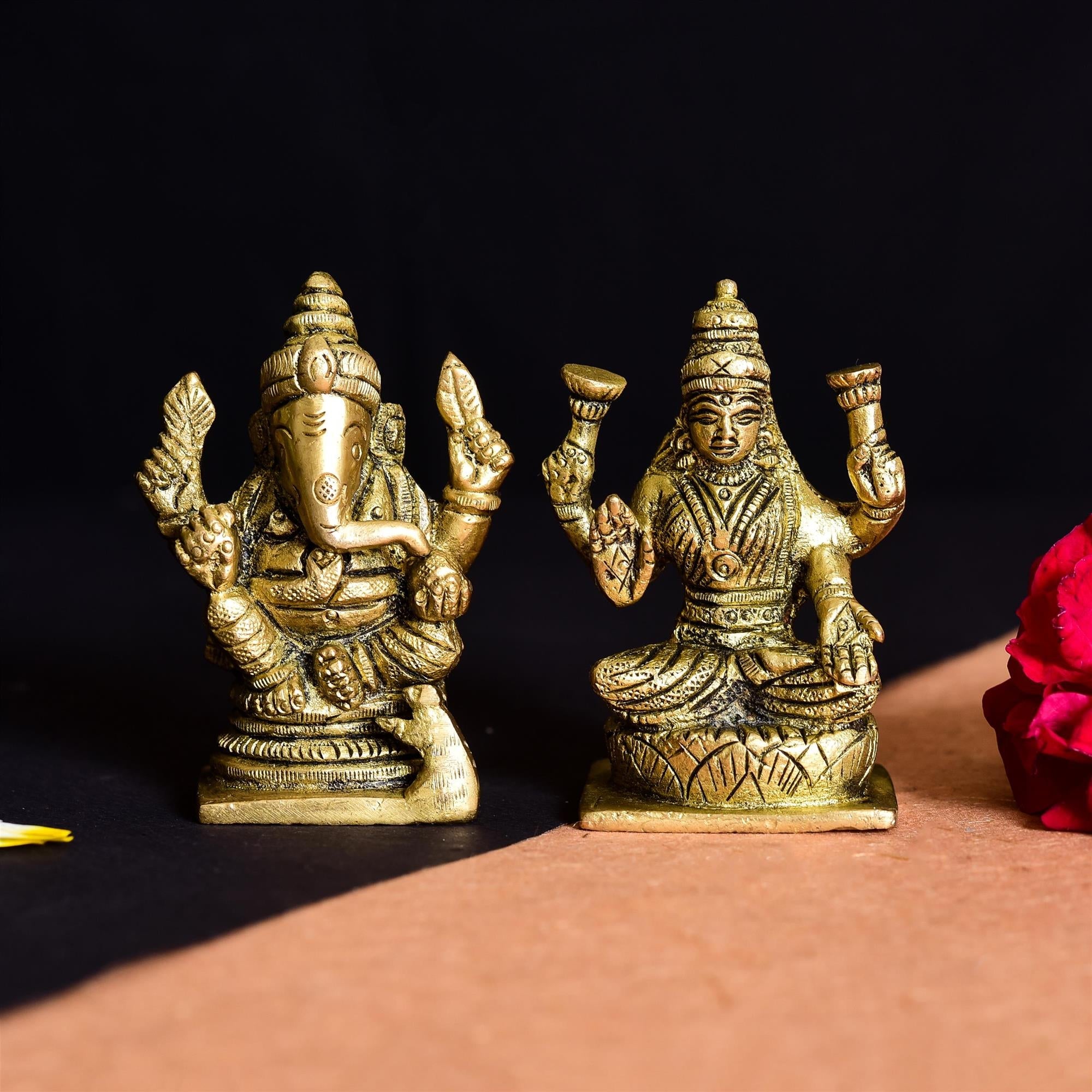 Brass Sitting Ganesha And Lakshmi Set Idol Vedansh Craft