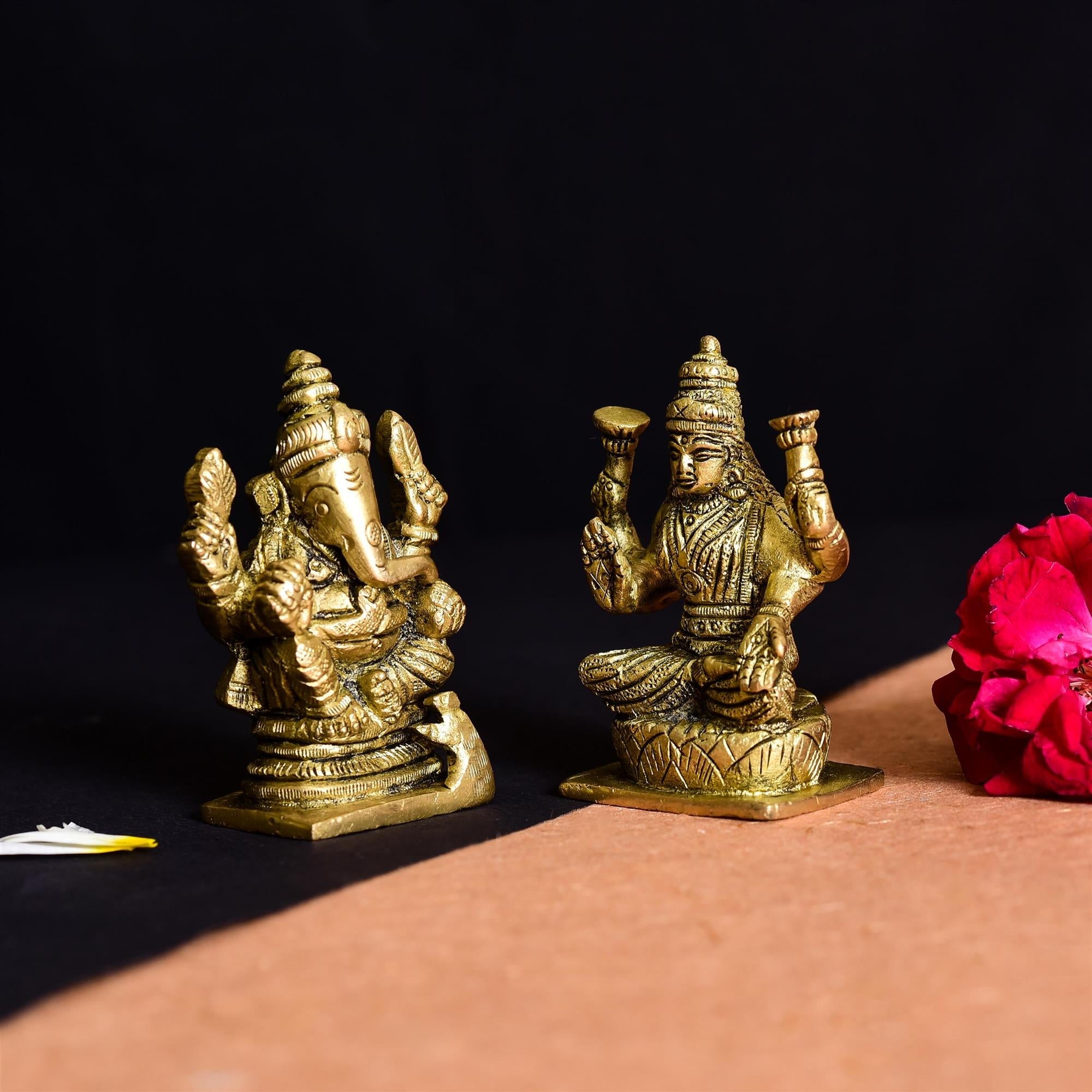 Brass Sitting Ganesha And Lakshmi Set Idol Vedansh Craft