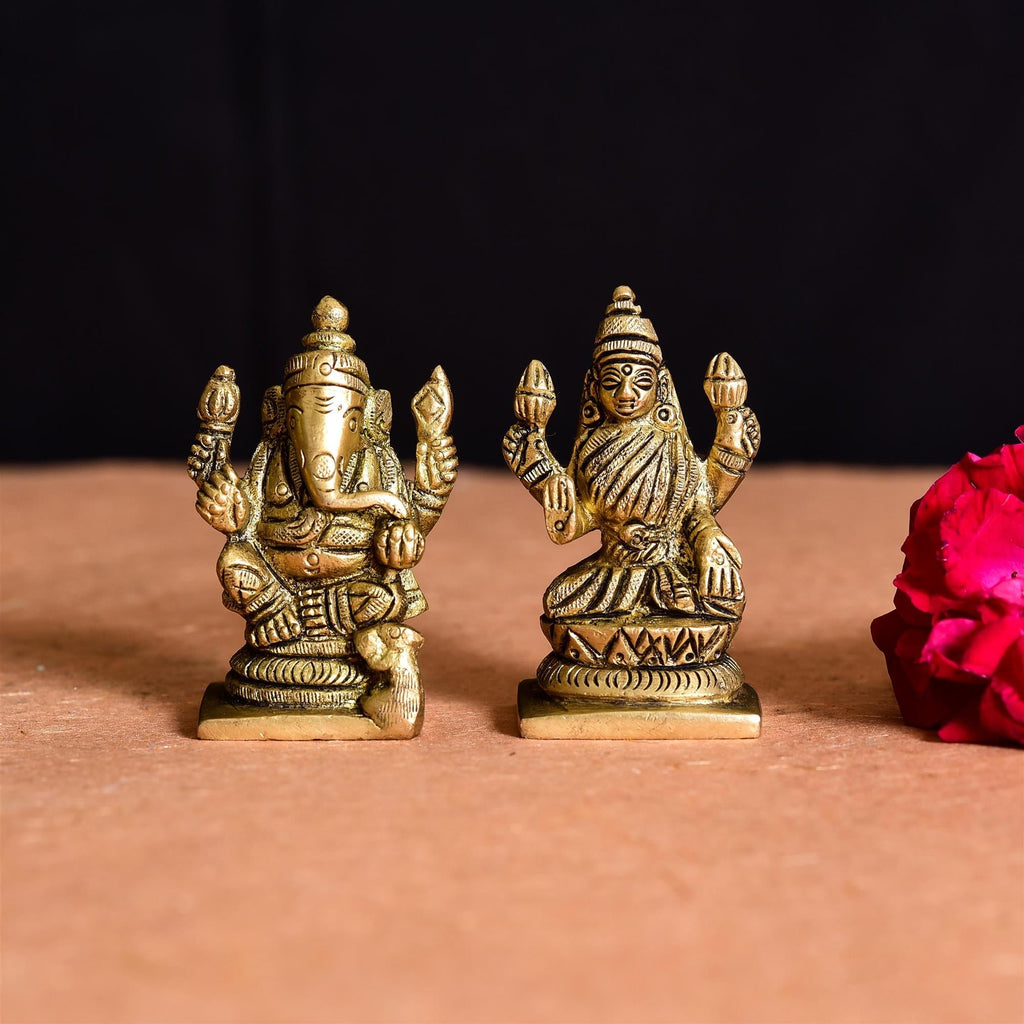 Brass Sitting Ganesha And Lakshmi Set Idol Vedansh Craft