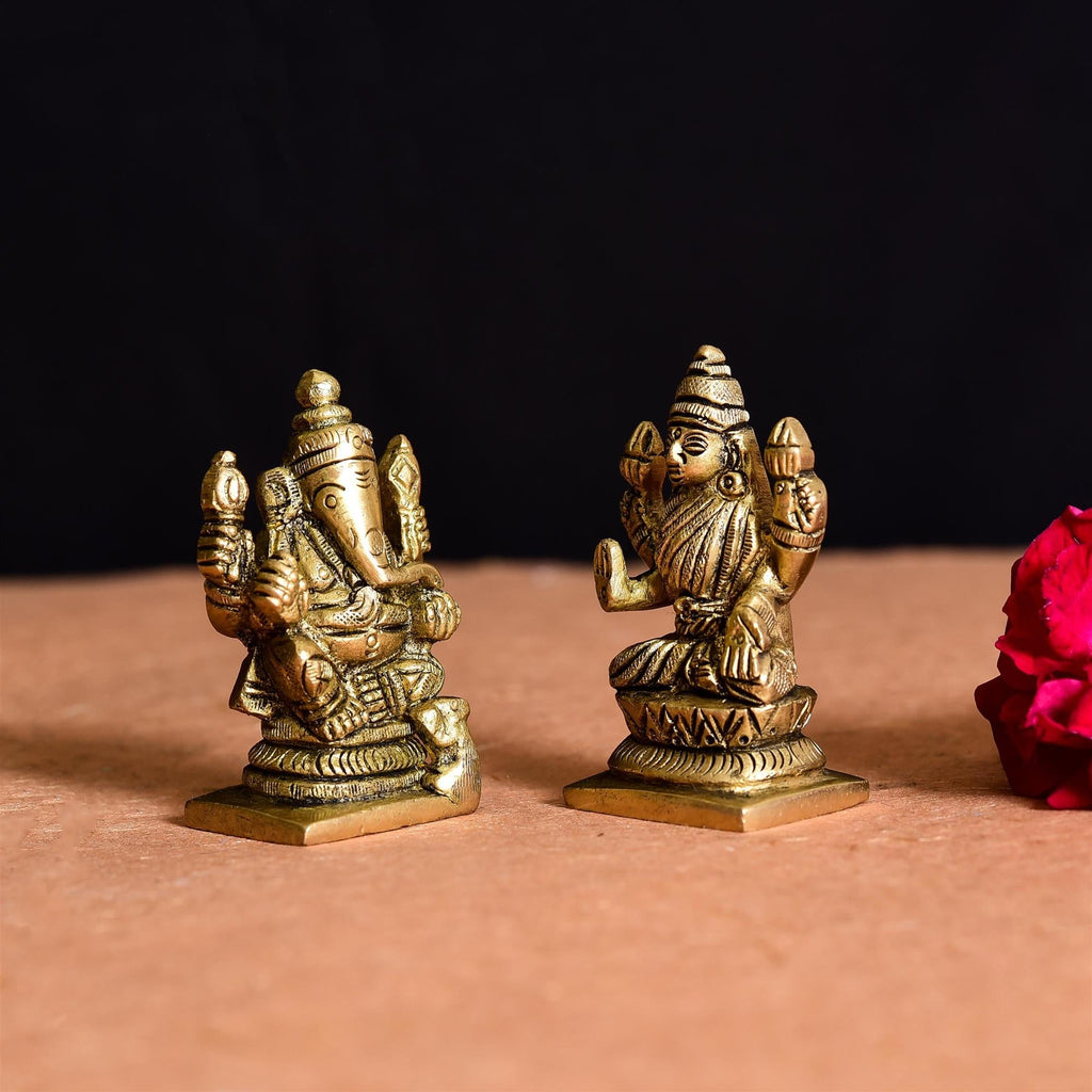 Brass Sitting Ganesha And Lakshmi Set Idol Vedansh Craft