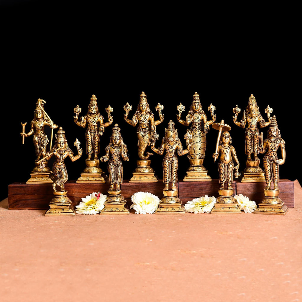 Brass Superfine Dashavatara / Vishnu Avatar Statue Set (6 Inch) Vedansh Craft