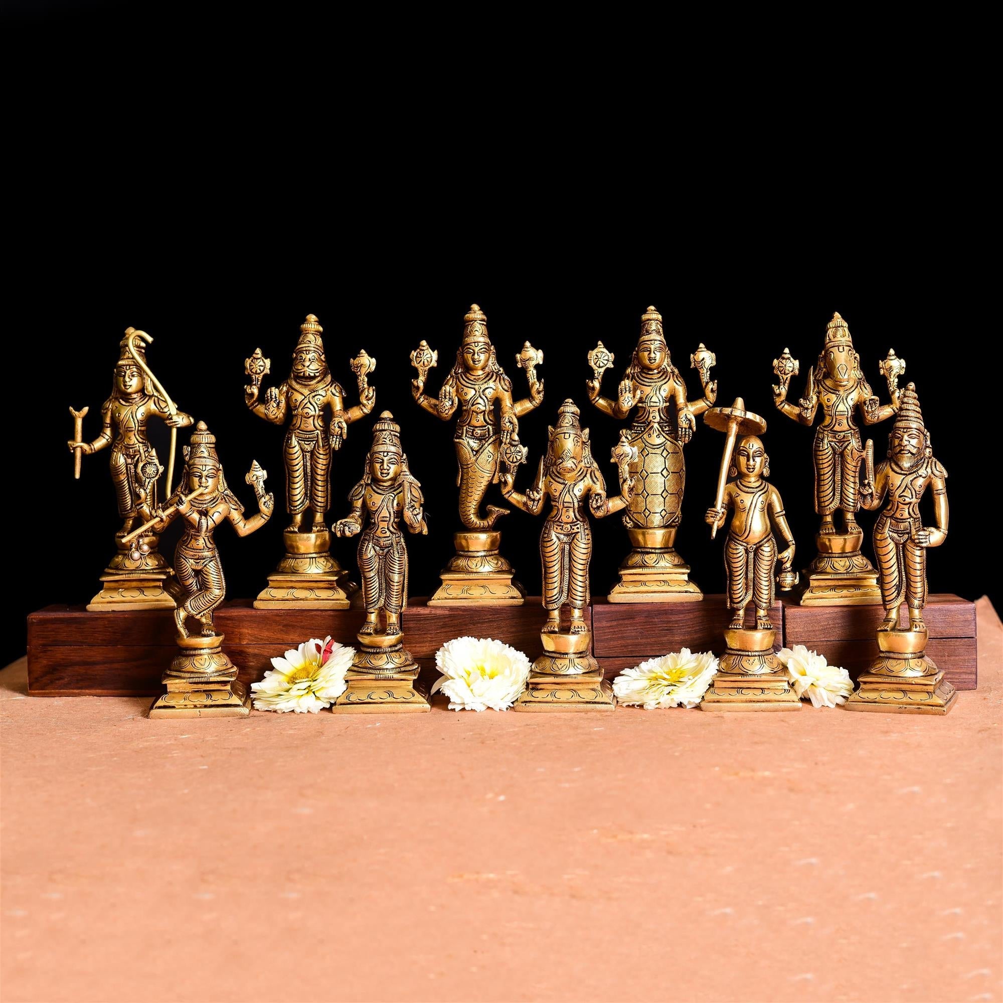 Brass Superfine Dashavatara / Vishnu Avatar Statue Set (6 Inch) Vedansh Craft