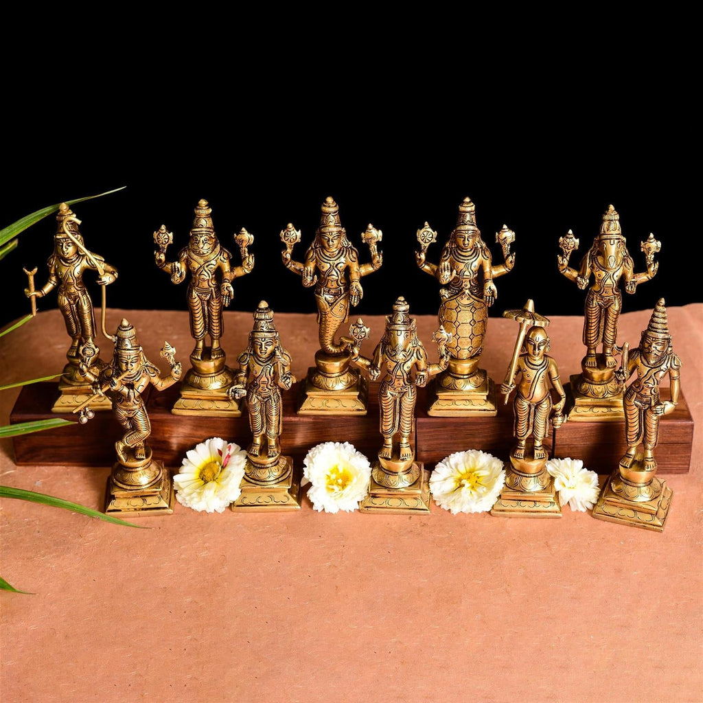Brass Superfine Dashavatara / Vishnu Avatar Statue Set (6 Inch) Vedansh Craft