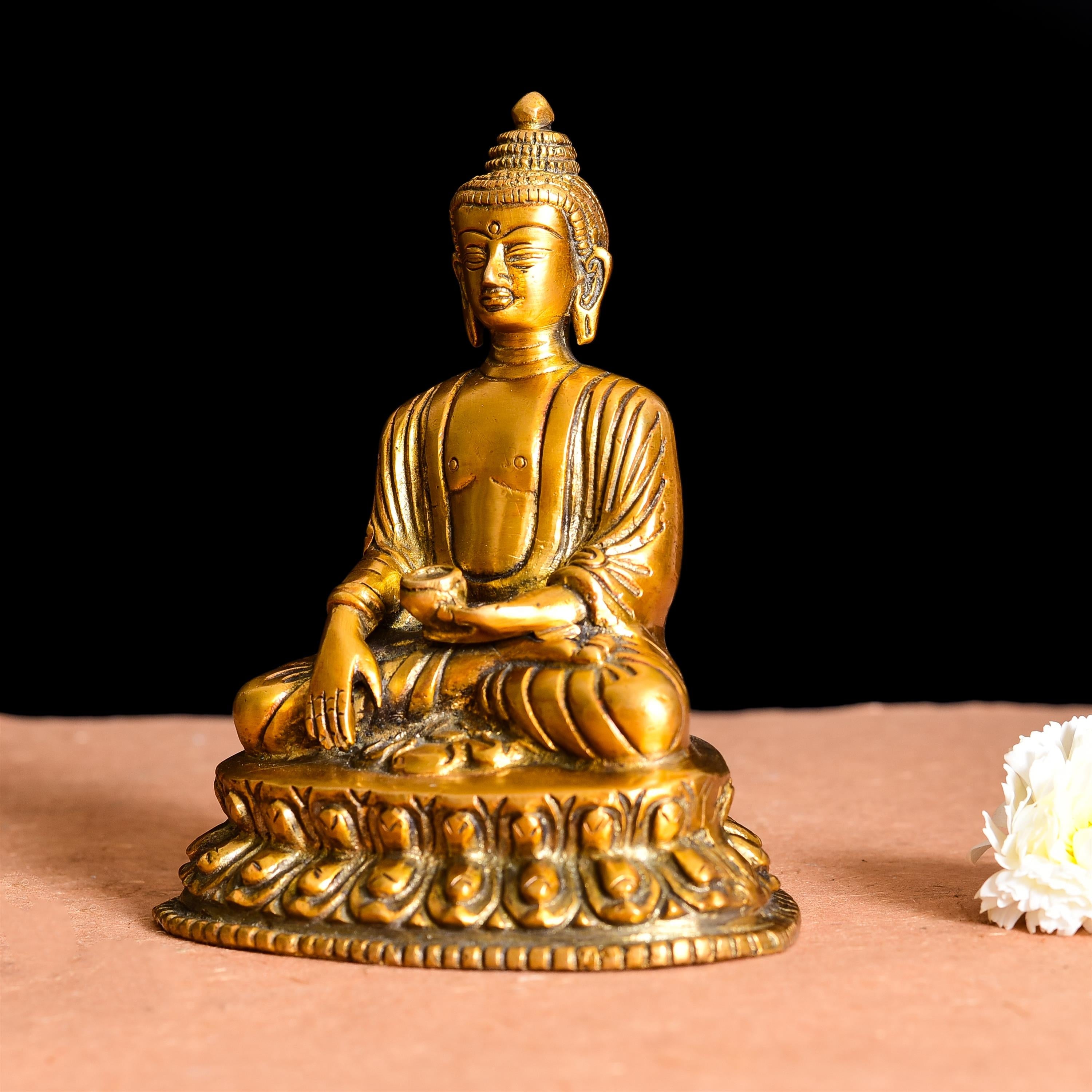Brass Resting Buddha Statue (6.2 Inch) Vedansh Craft