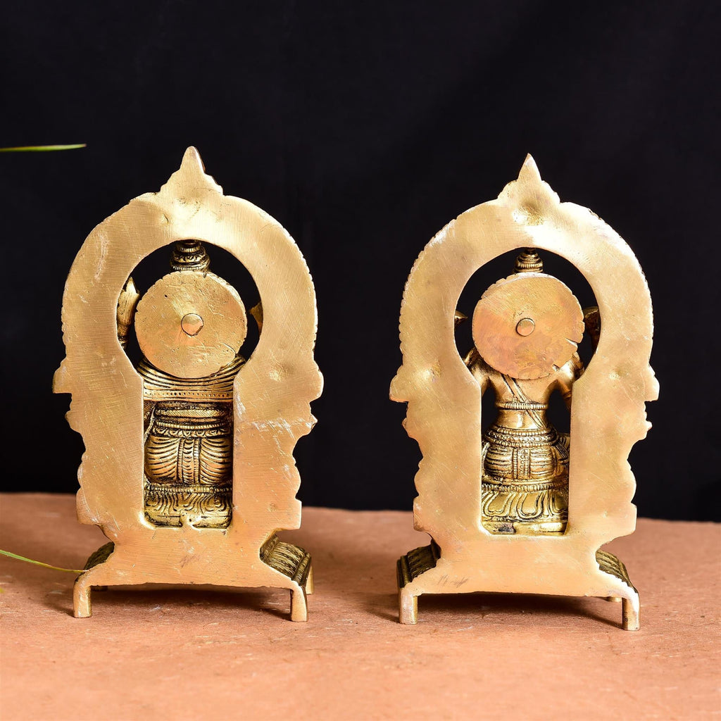 Brass Sitting Ganesh And Lakshmi On Throne Idol (7.5 Inch) Vedansh Craft