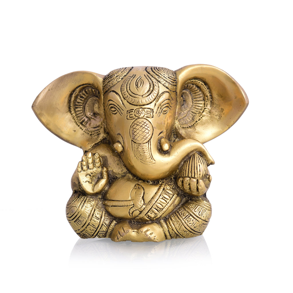 Brass Carving Appu Sitting Ganesha Idol (5 Inch) Vedansh Craft