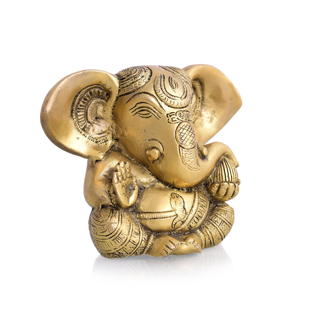 Brass Carving Appu Sitting Ganesha Idol (5 Inch) Vedansh Craft