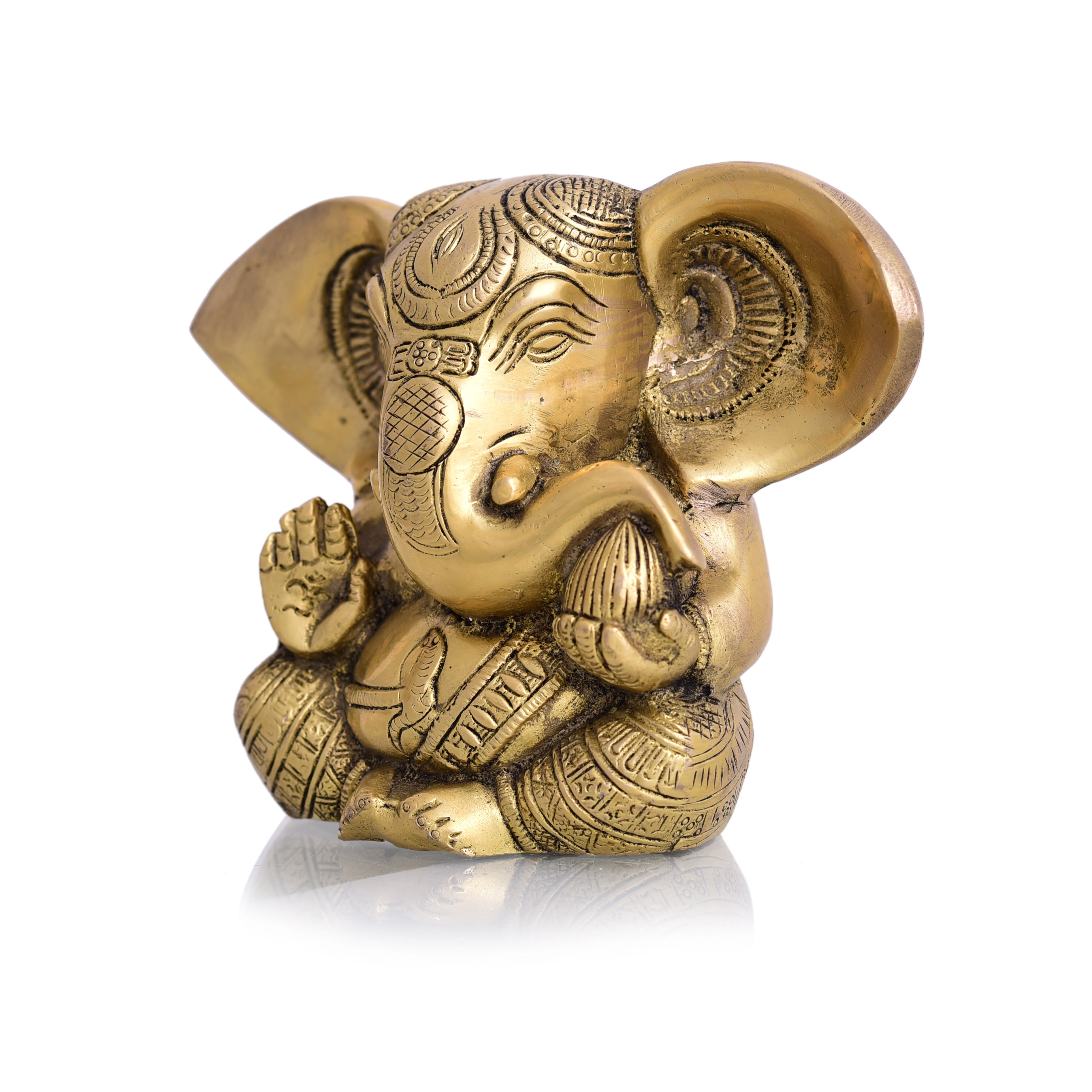 Brass Carving Appu Sitting Ganesha Idol (5 Inch) Vedansh Craft