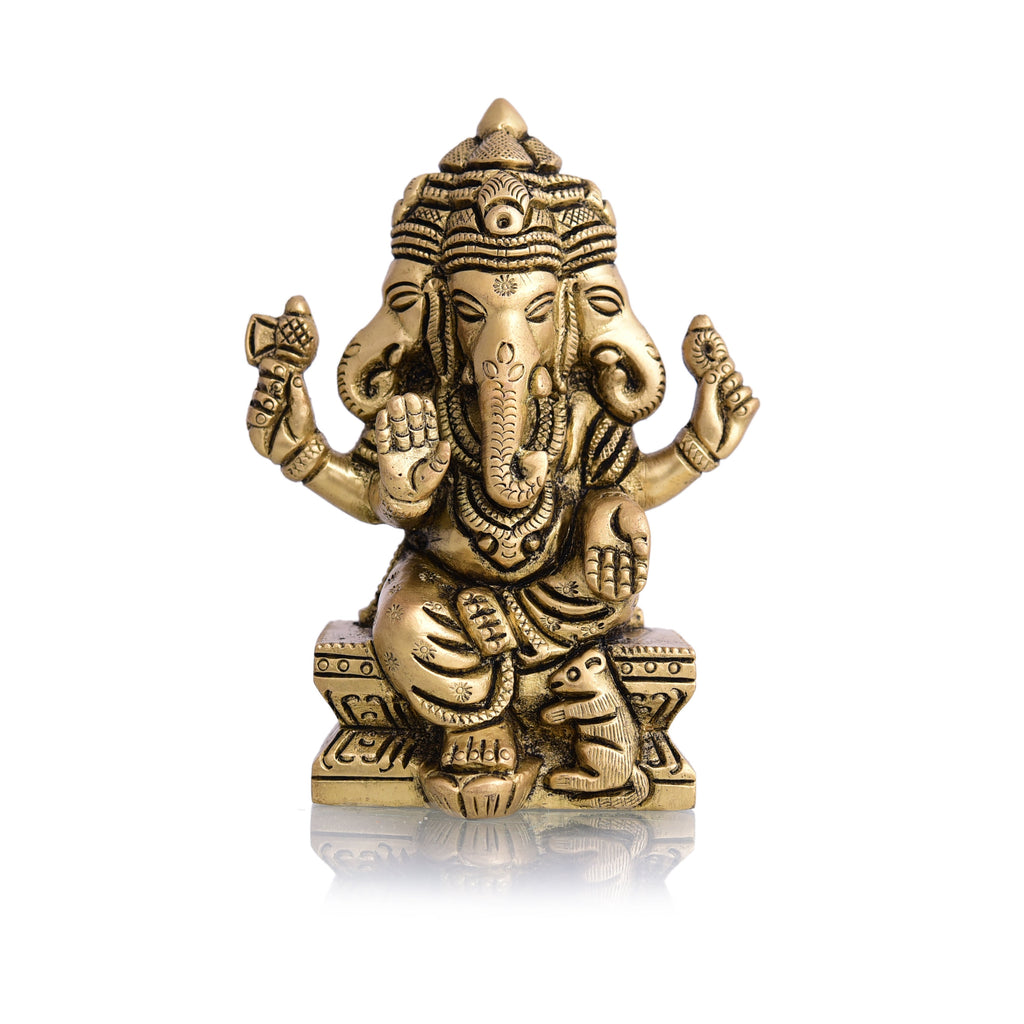Brass Four Face Ganesha Sitting Idol (4.3 Inch) Vedansh Craft