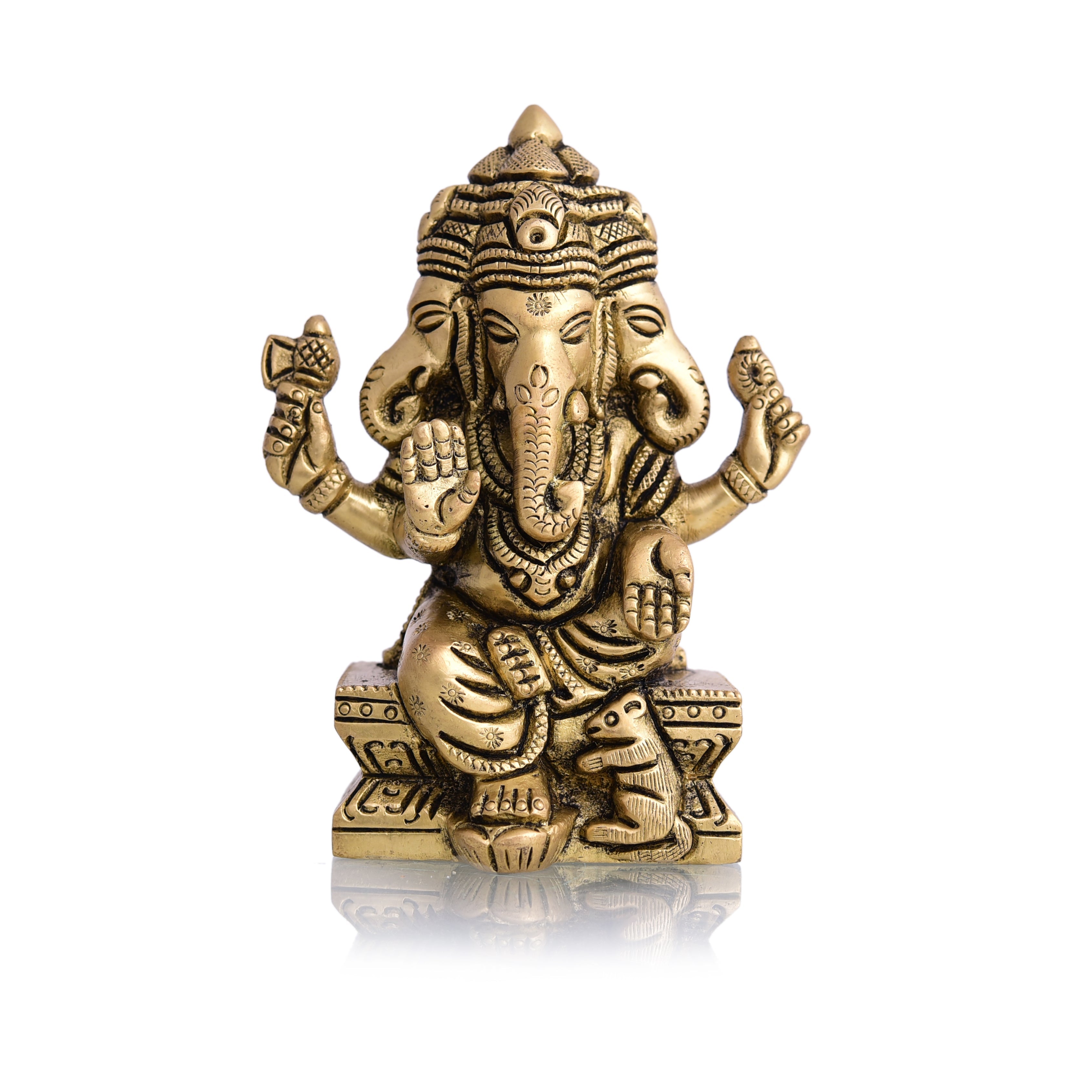 Brass Four Face Ganesha Sitting Idol (4.3 Inch) Vedansh Craft