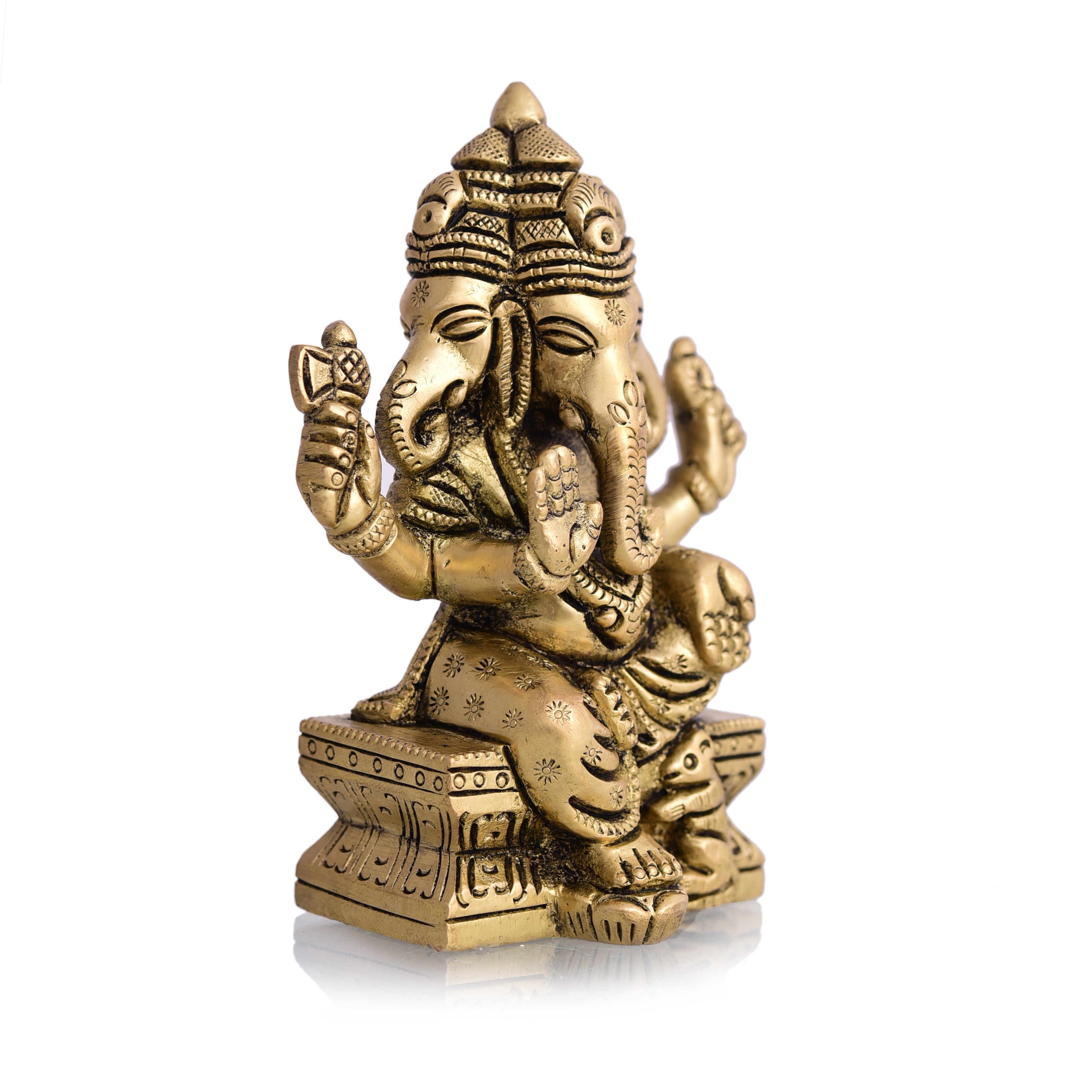 Brass Four Face Ganesha Sitting Idol (4.3 Inch) Vedansh Craft
