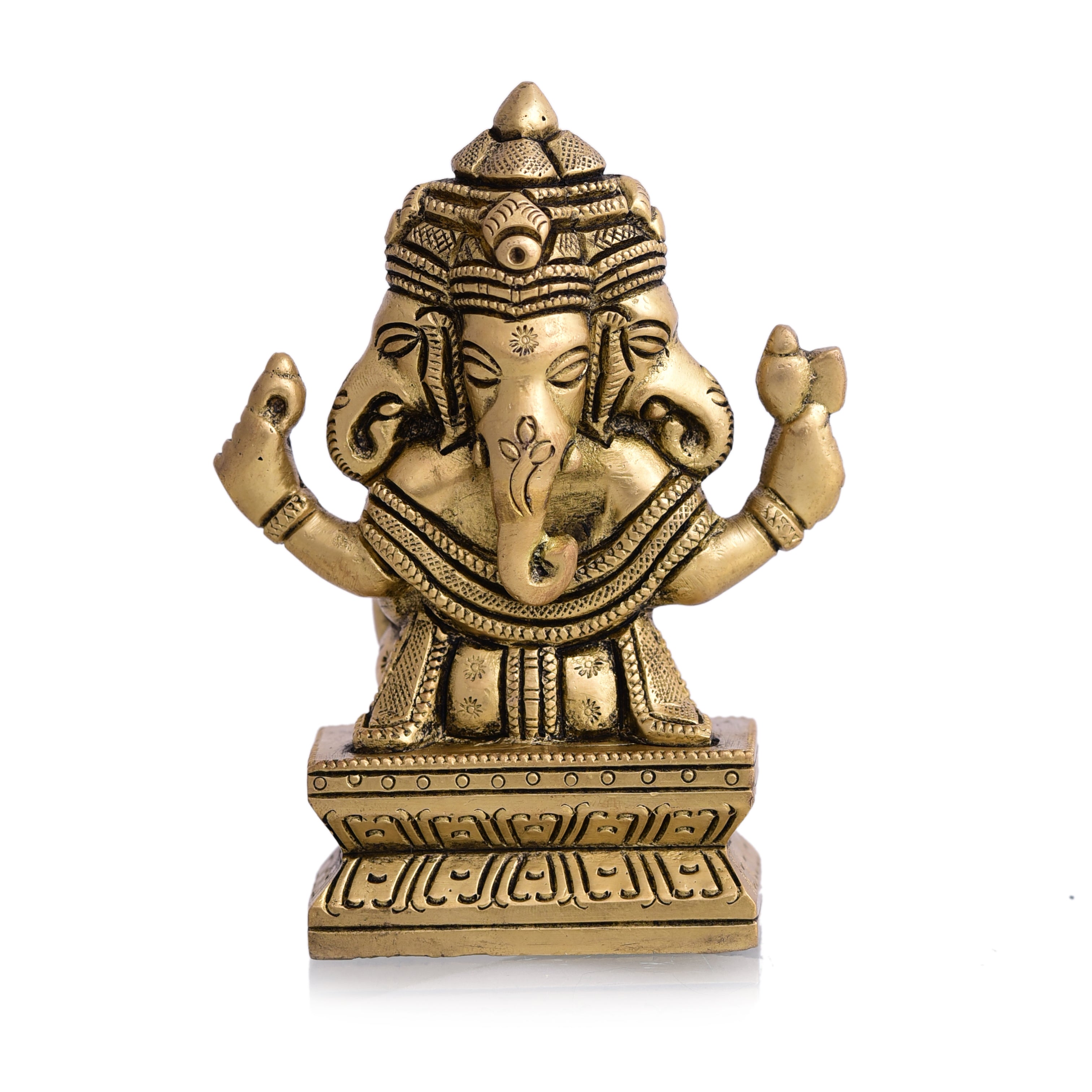 Brass Four Face Ganesha Sitting Idol (4.3 Inch) Vedansh Craft