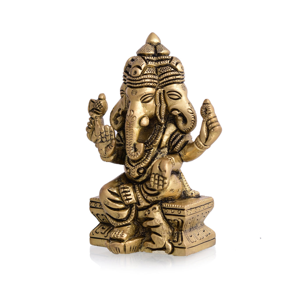 Brass Four Face Ganesha Sitting Idol (4.3 Inch) Vedansh Craft