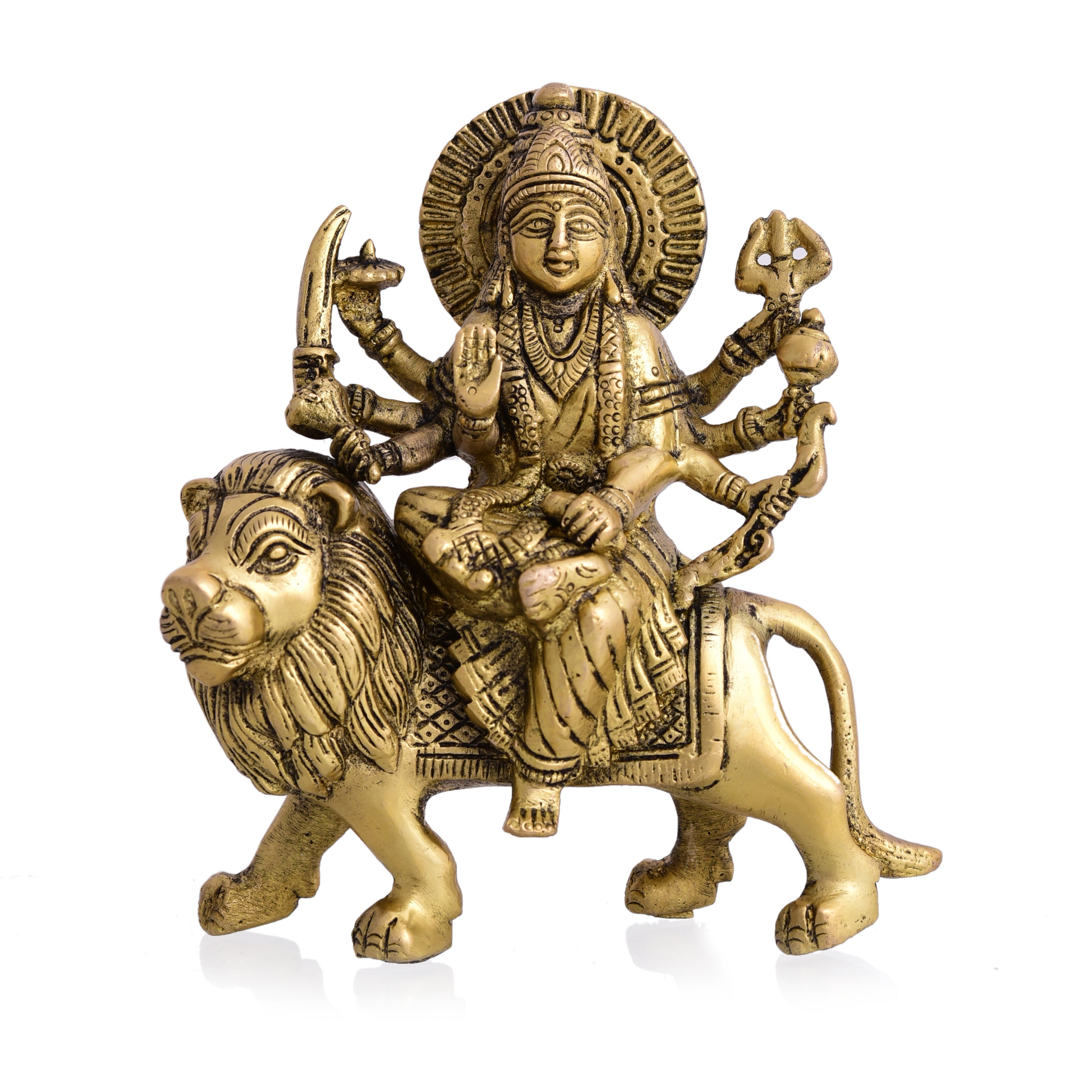 Brass Durga Idol Sitting On Loin (5.5 Inch) Vedansh Craft