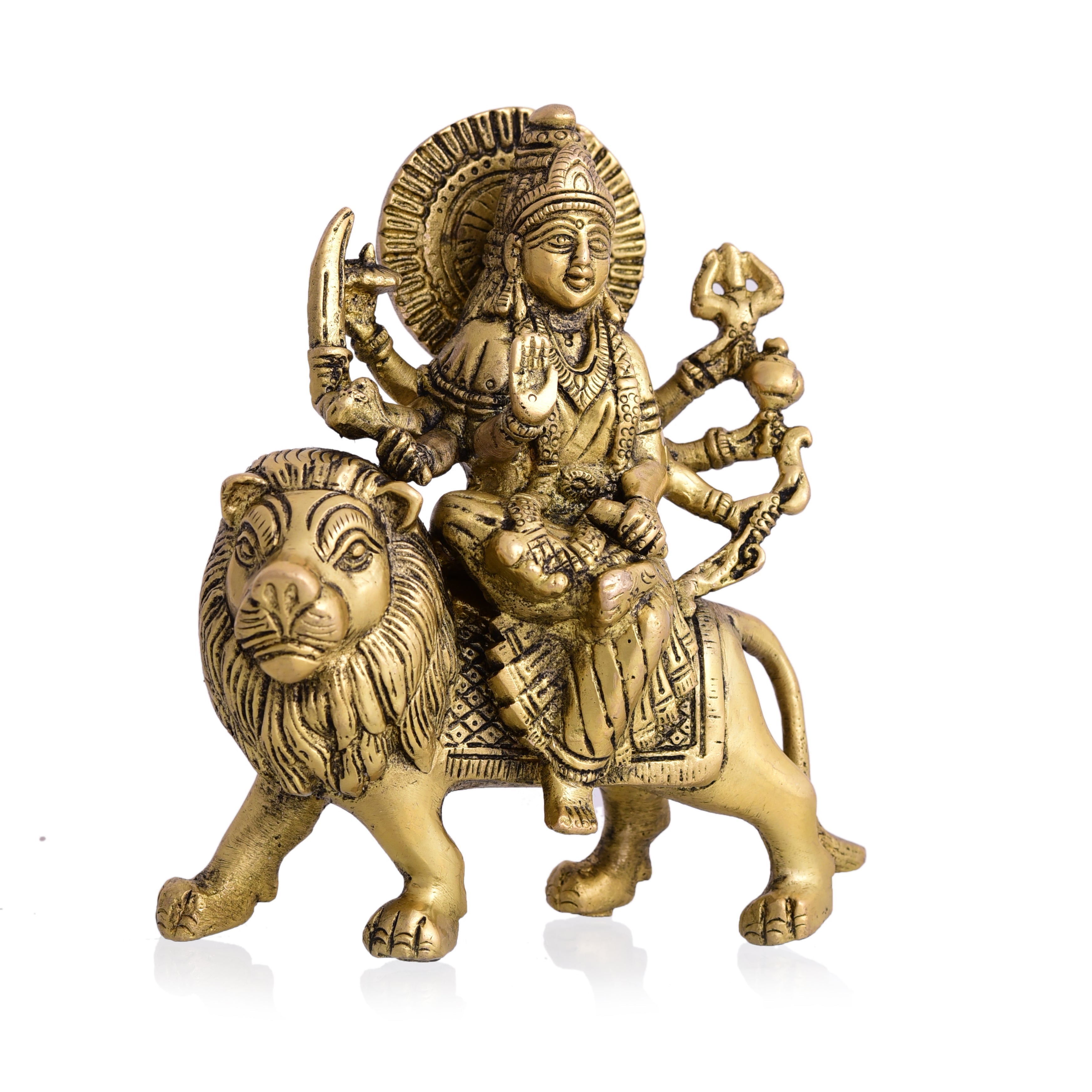 Brass Durga Idol Sitting On Loin (5.5 Inch) Vedansh Craft