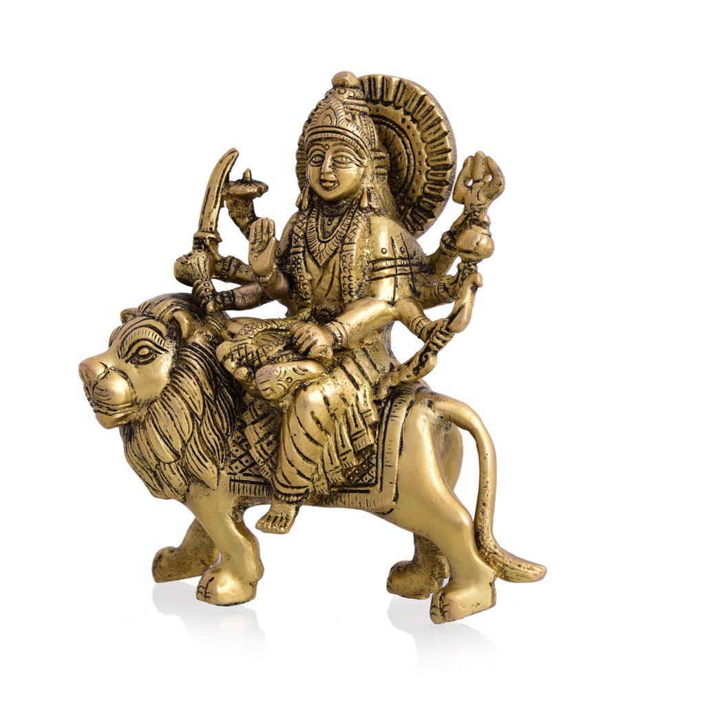 Brass Durga Idol Sitting On Loin (5.5 Inch) Vedansh Craft