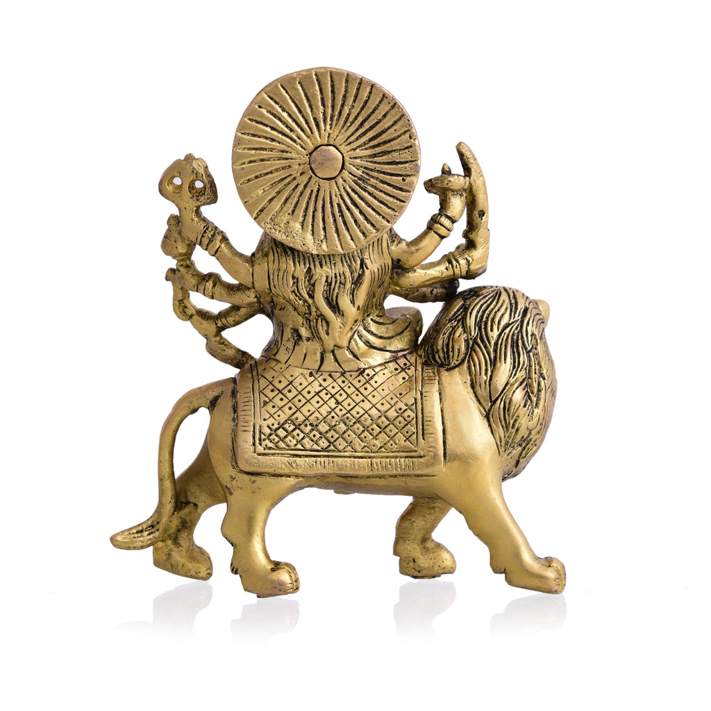 Brass Durga Idol Sitting On Loin (5.5 Inch) Vedansh Craft
