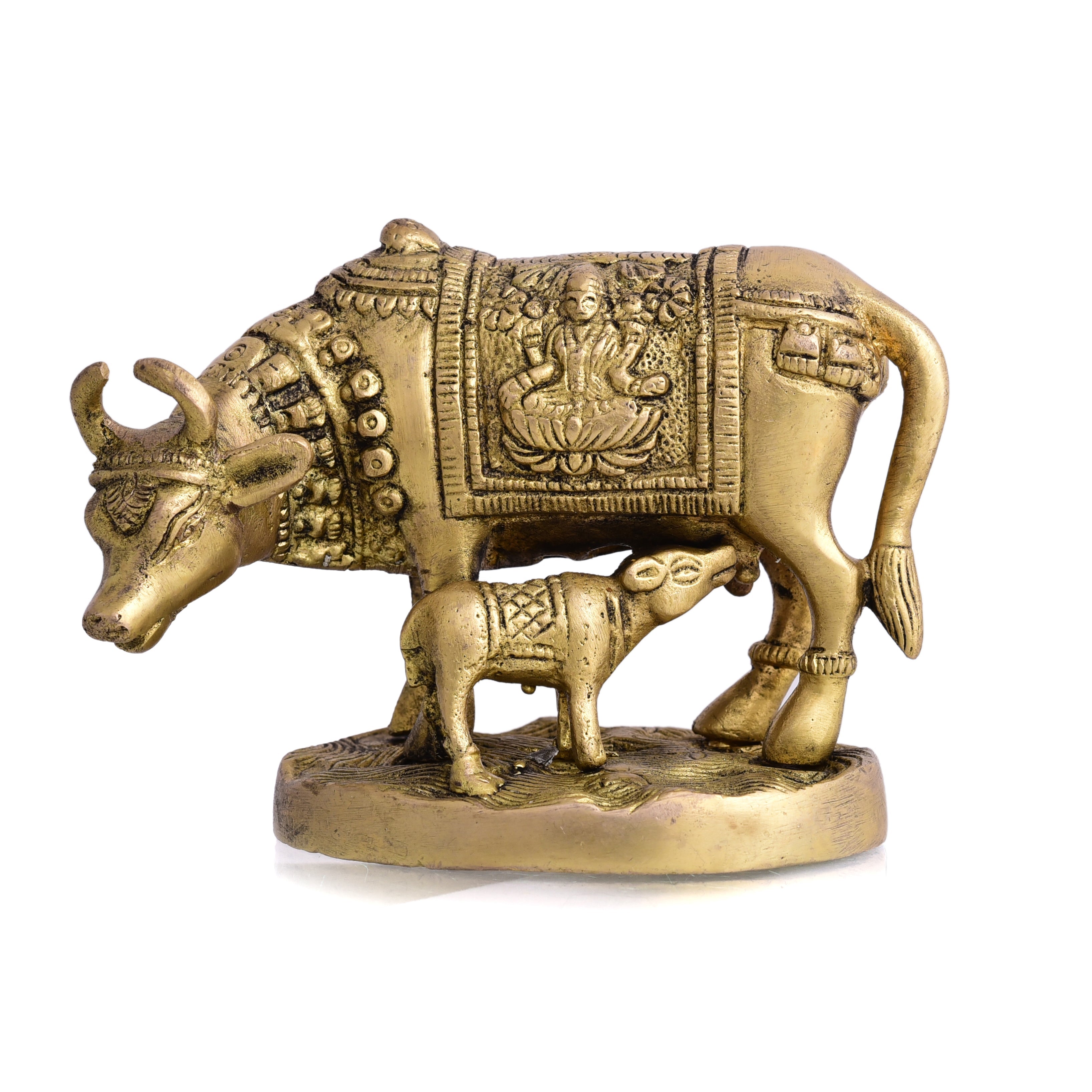 Brass Kamdhenu Cow With Calf Idol (4 Inch) Vedansh Craft