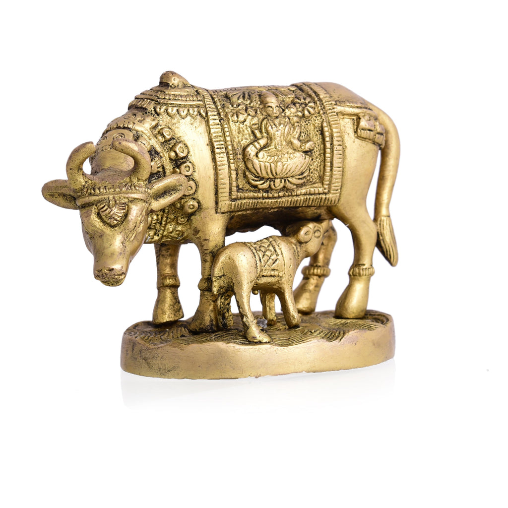 Brass Kamdhenu Cow With Calf Idol (4 Inch) Vedansh Craft