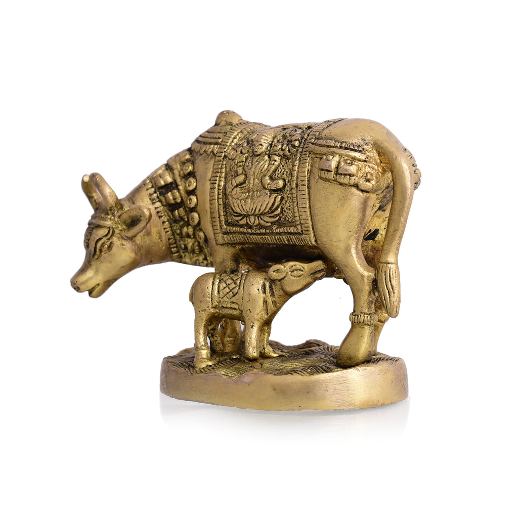 Brass Kamdhenu Cow With Calf Idol (4 Inch) Vedansh Craft