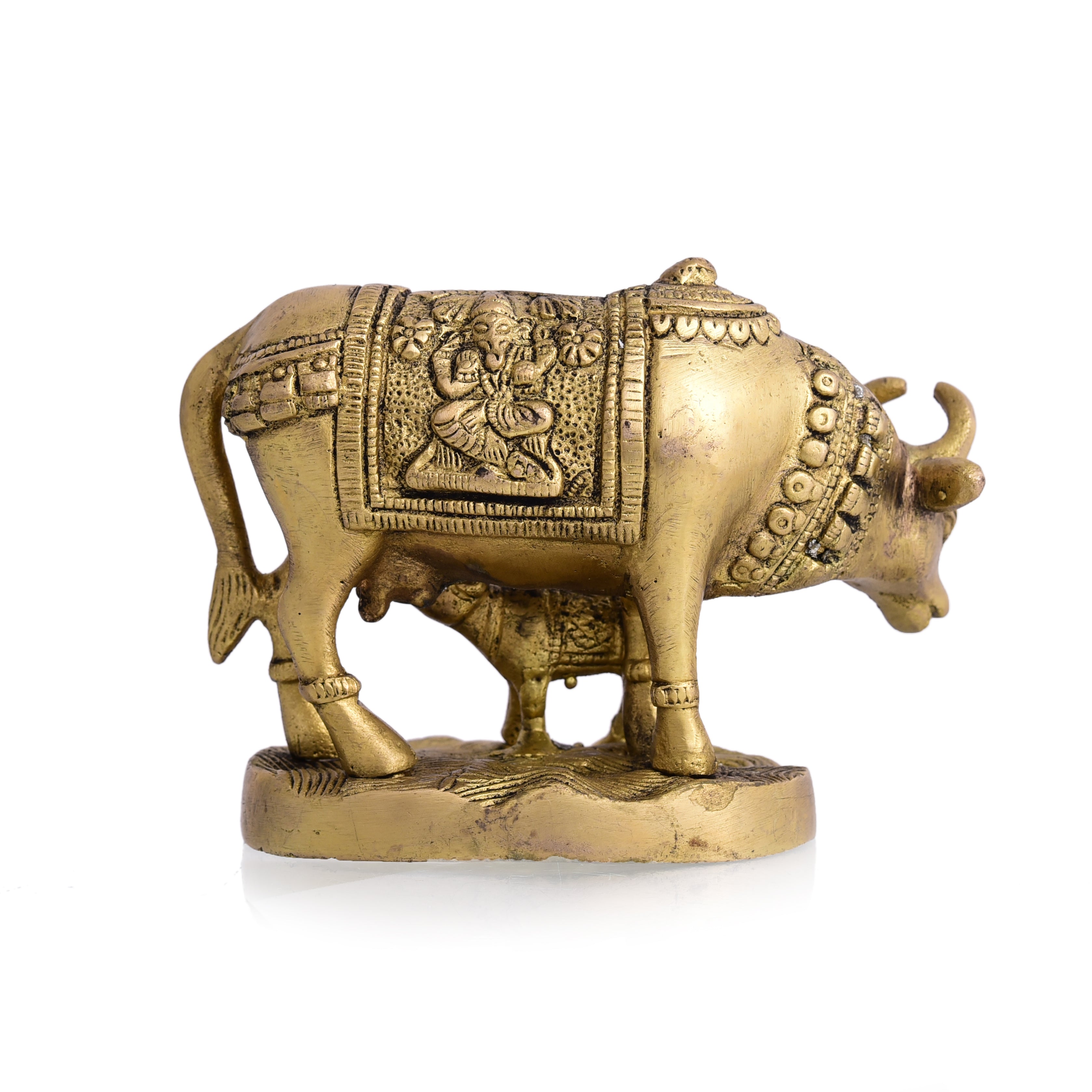 Brass Kamdhenu Cow With Calf Idol (4 Inch) Vedansh Craft
