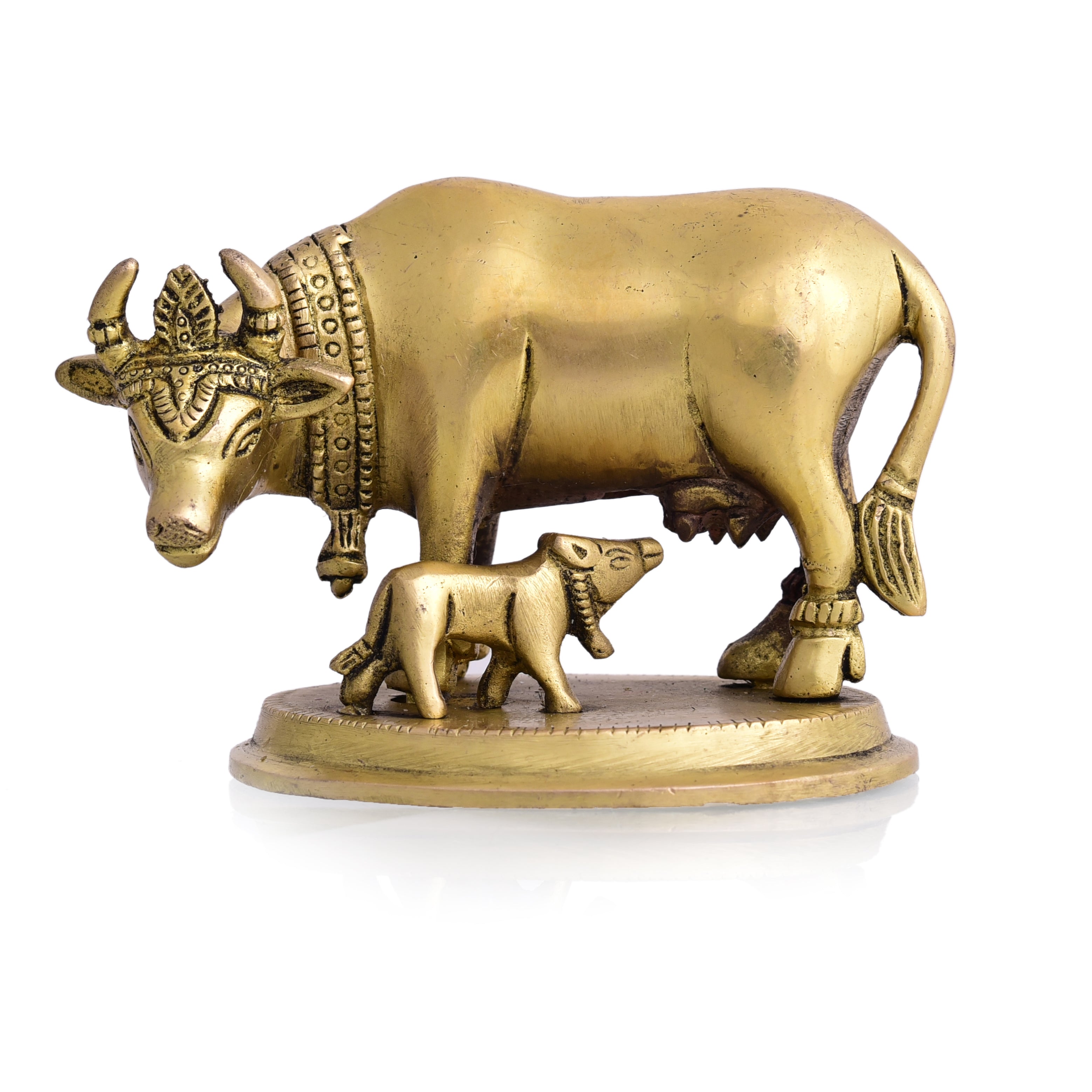 Brass Kamdhenu Cow With Calf Idol (3.5 Inch) Vedansh Craft