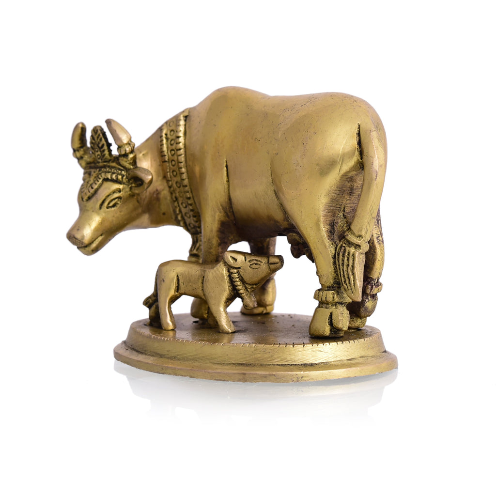 Brass Kamdhenu Cow With Calf Idol (3.5 Inch) Vedansh Craft
