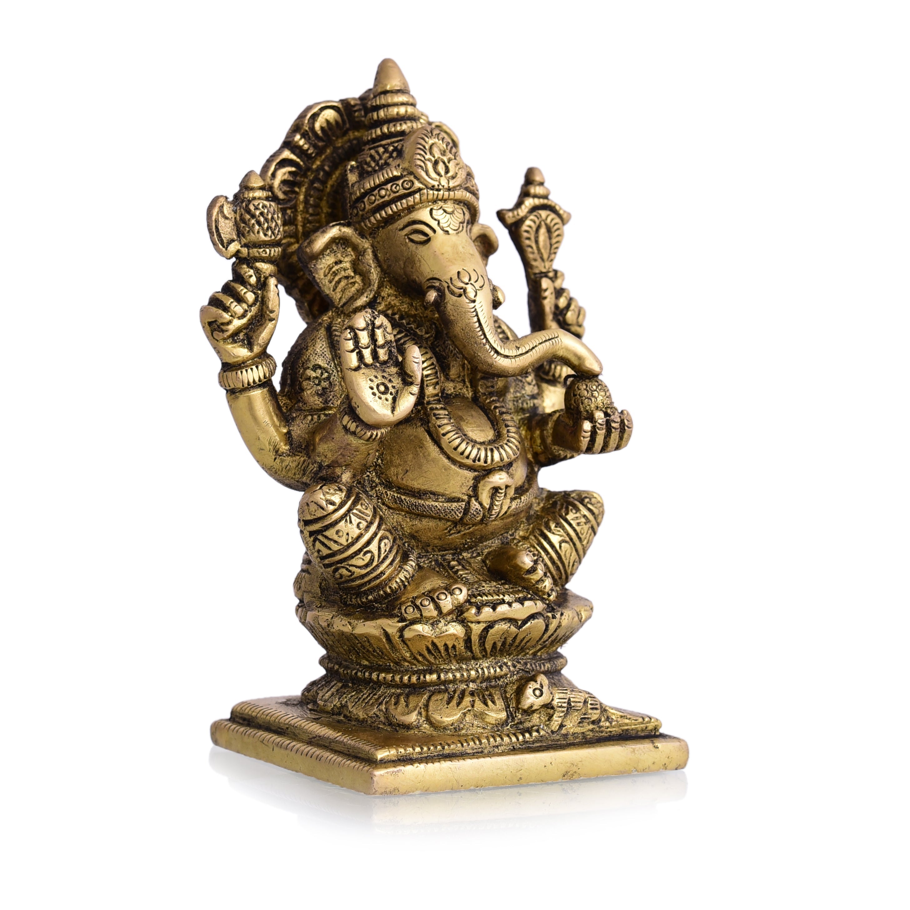 Brass Blessing Sitting Ganesha Idol (4.8 Inch) Vedansh Craft