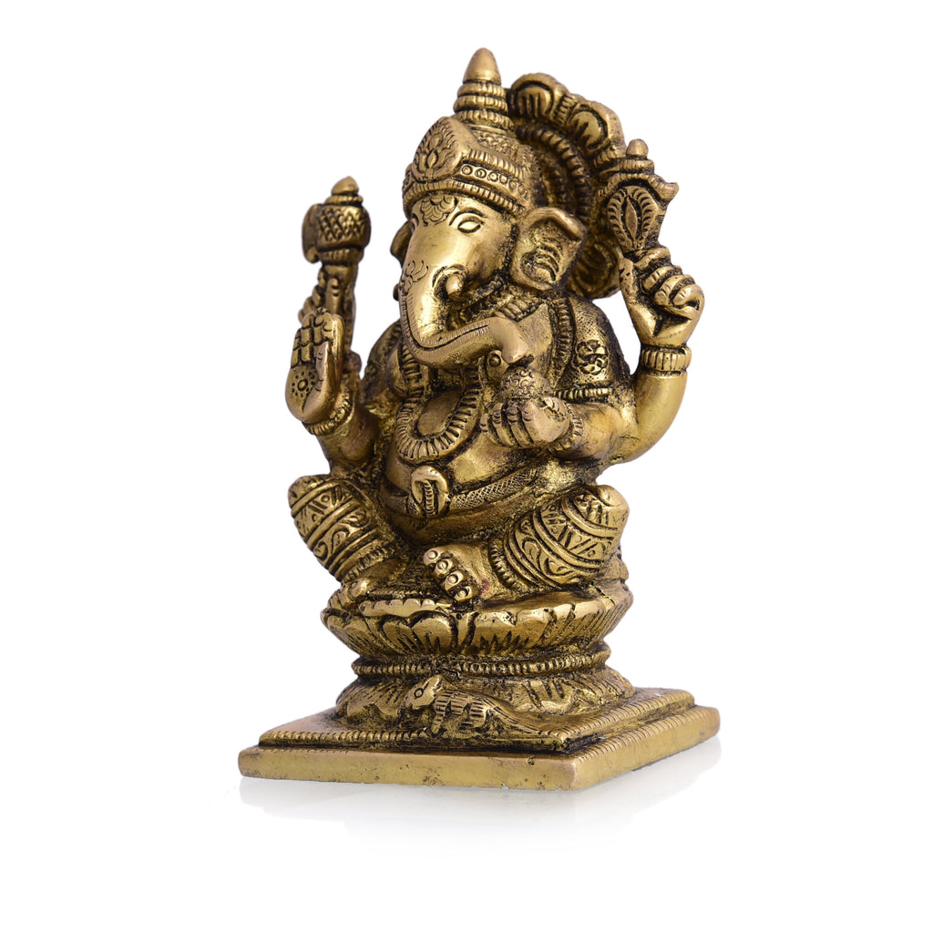 Brass Blessing Sitting Ganesha Idol (4.8 Inch) Vedansh Craft
