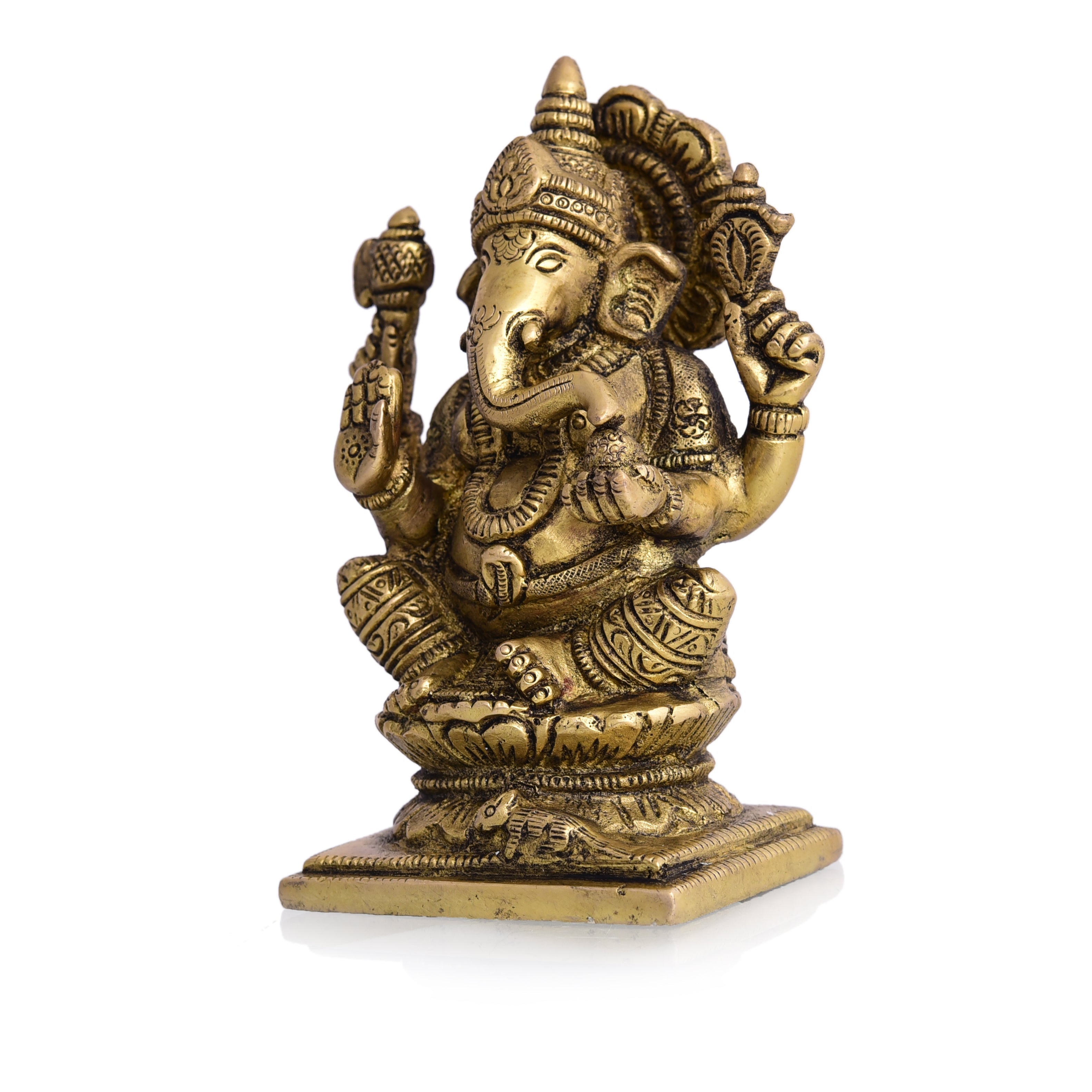 Brass Blessing Sitting Ganesha Idol (4.8 Inch) Vedansh Craft