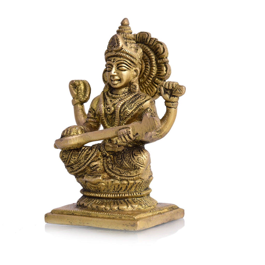 Brass Goddess Sitting Saraswati Idol (4.3 Inch) Vedansh Craft