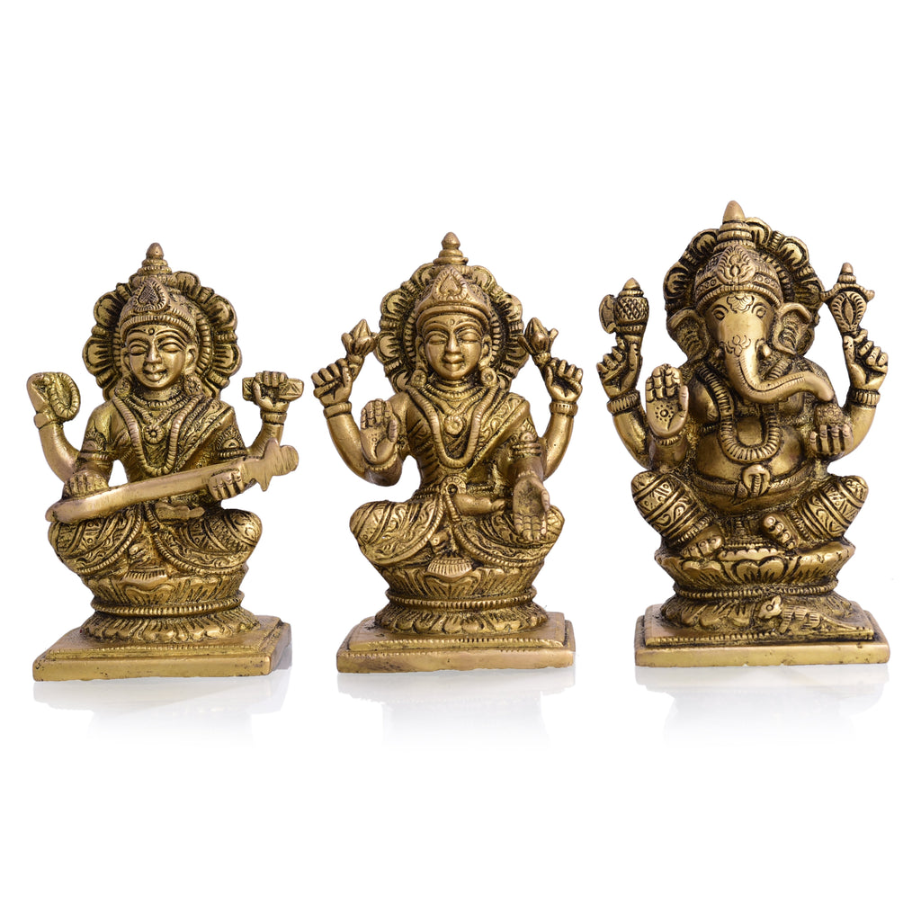 Brass Sitting Ganesha Lakshmi And Saraswati Idols Vedansh Craft