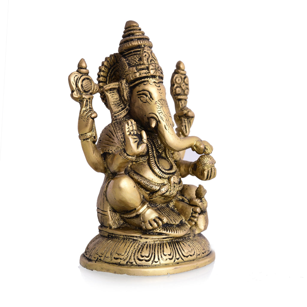 Brass Blessing Sitting Ganesha Idol (6 Inch) Vedansh Craft
