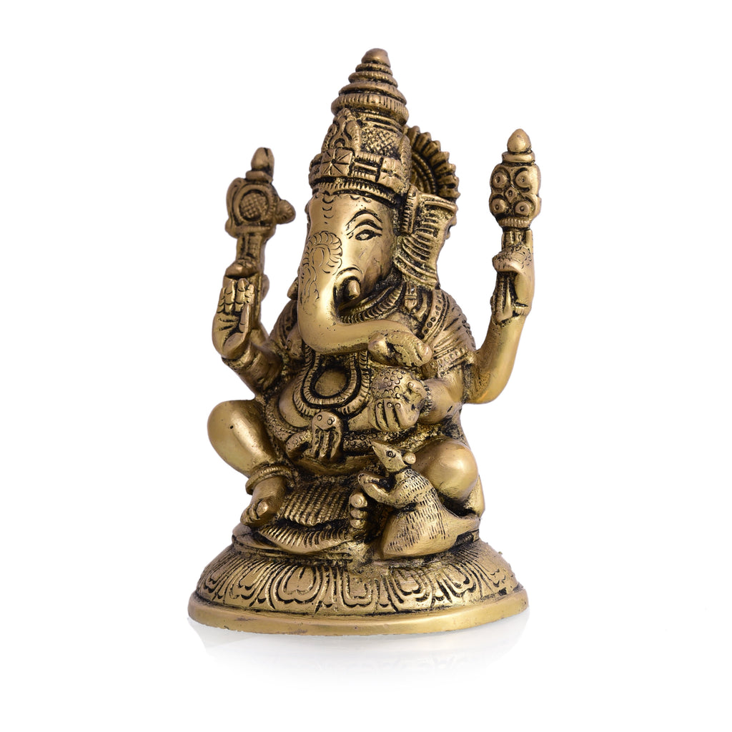 Brass Blessing Sitting Ganesha Idol (6 Inch) Vedansh Craft