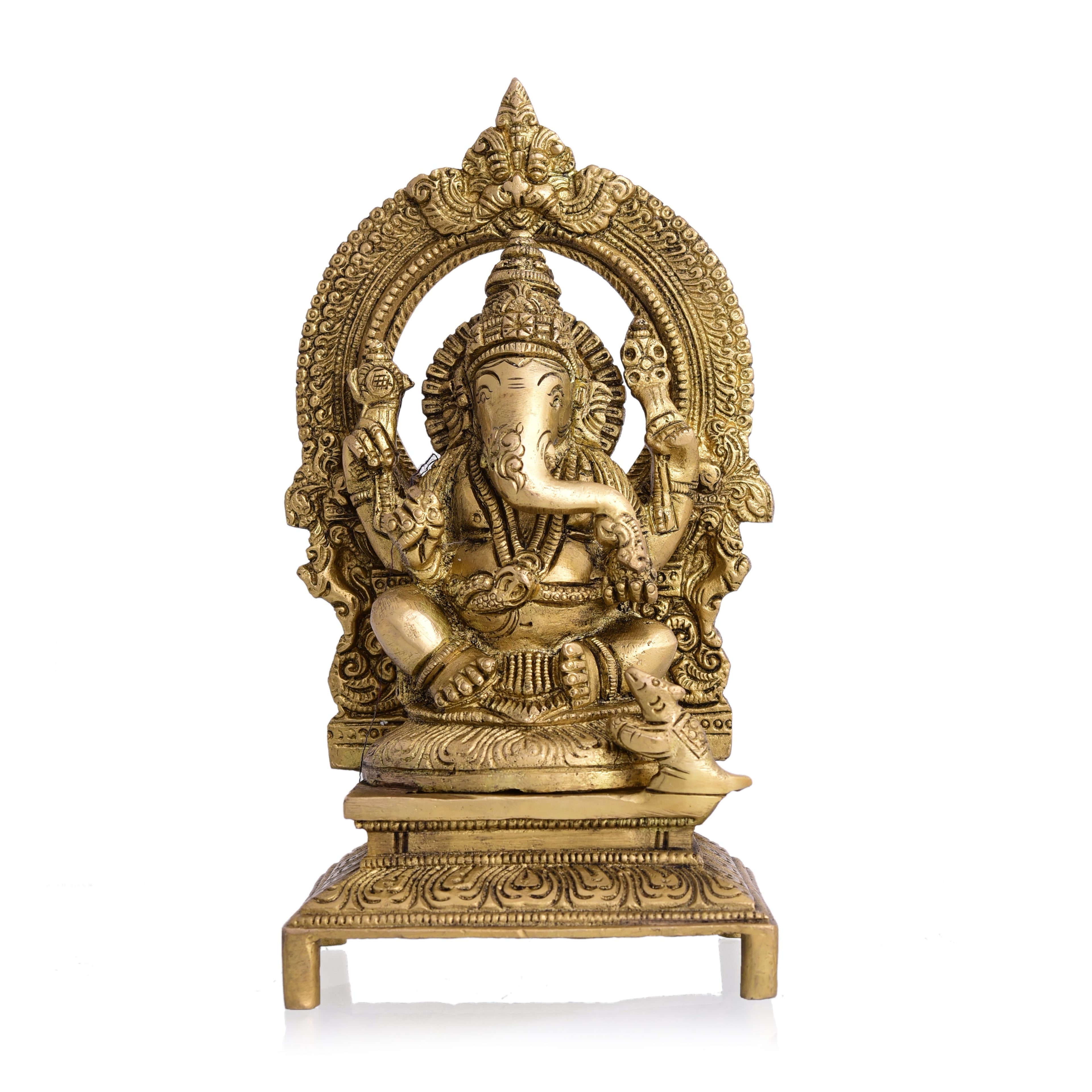 Brass Ganesha Sitting On Throne/Singhasan Idol (7.5 Inch) Vedansh Craft