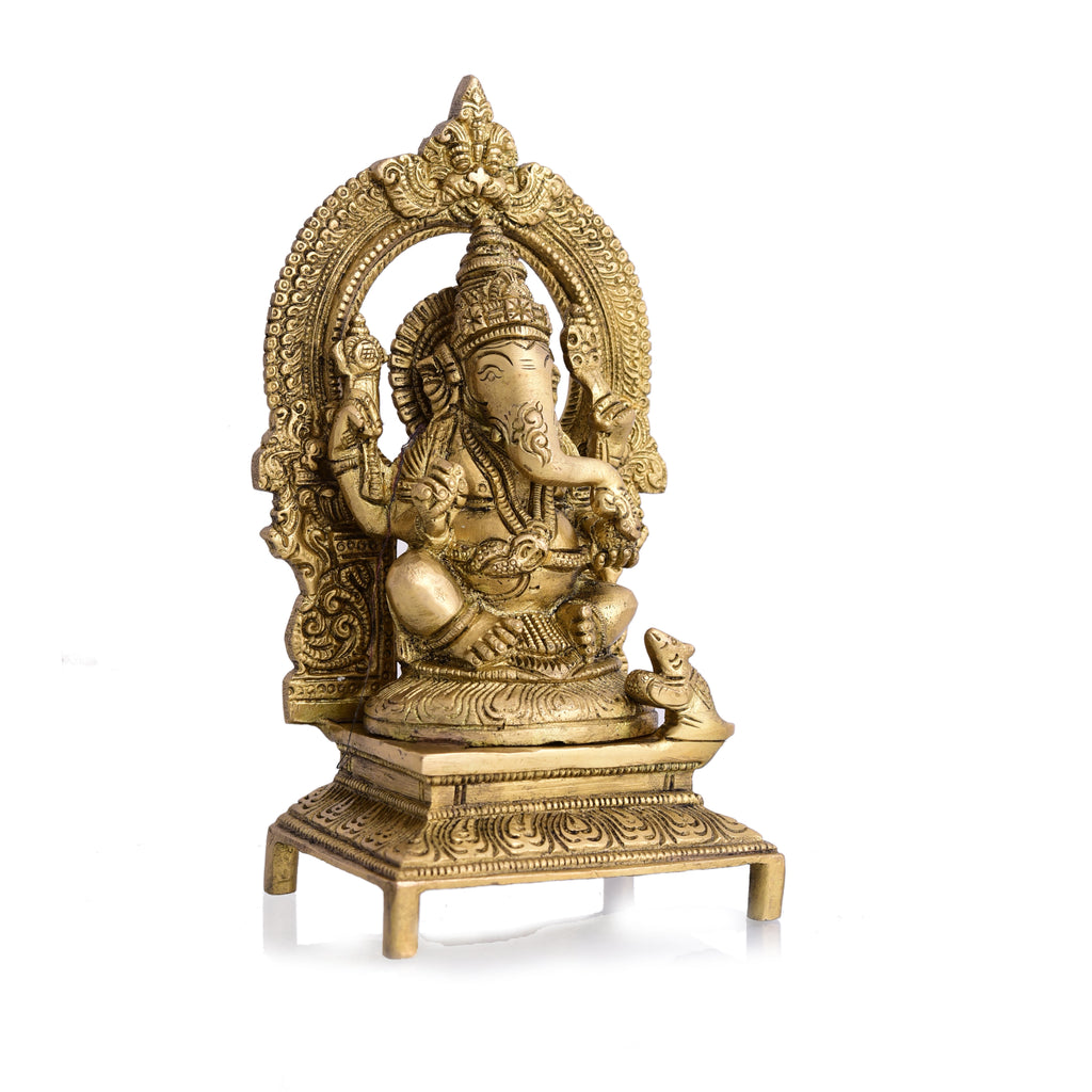 Brass Ganesha Sitting On Throne/Singhasan Idol (7.5 Inch) Vedansh Craft