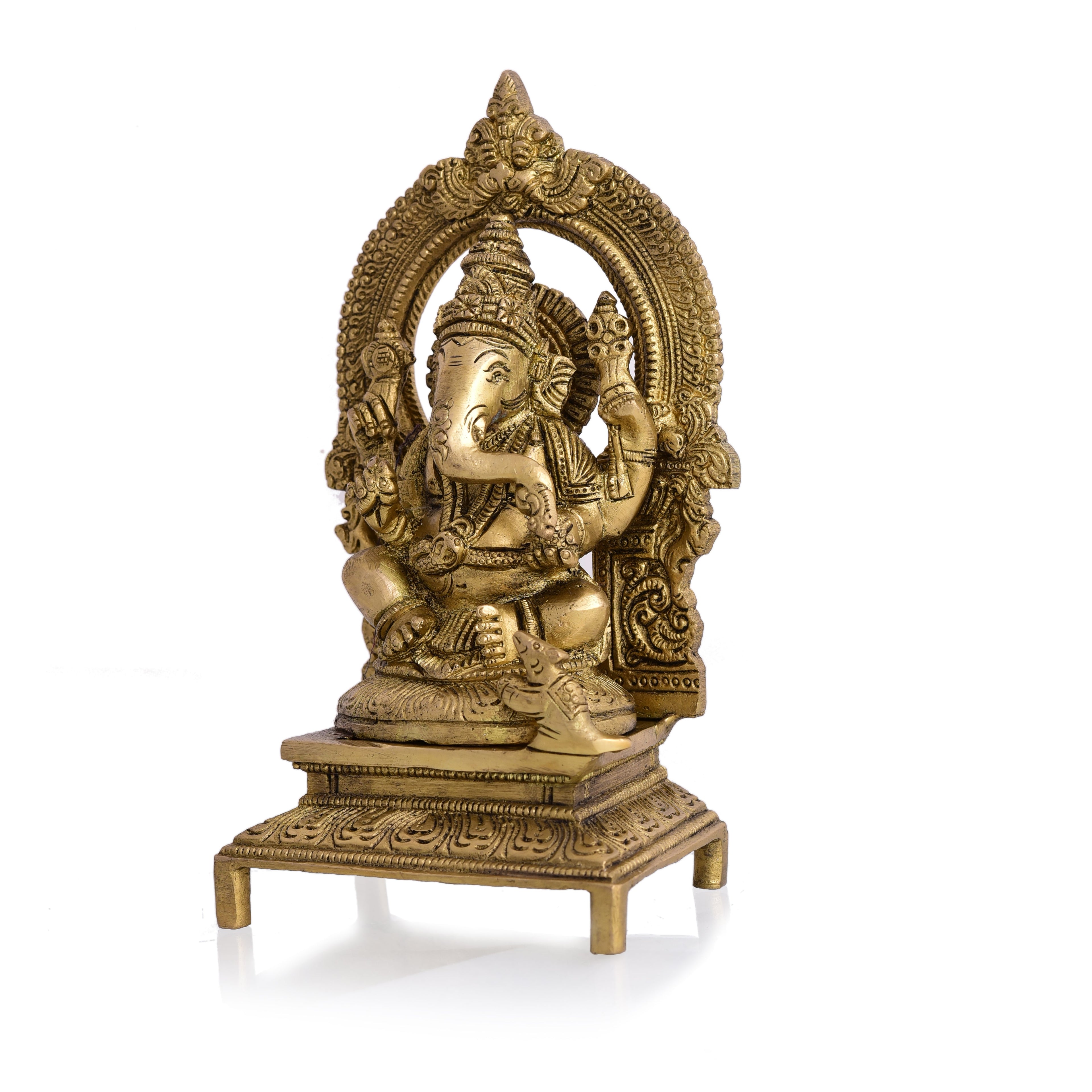 Brass Ganesha Sitting On Throne/Singhasan Idol (7.5 Inch) Vedansh Craft